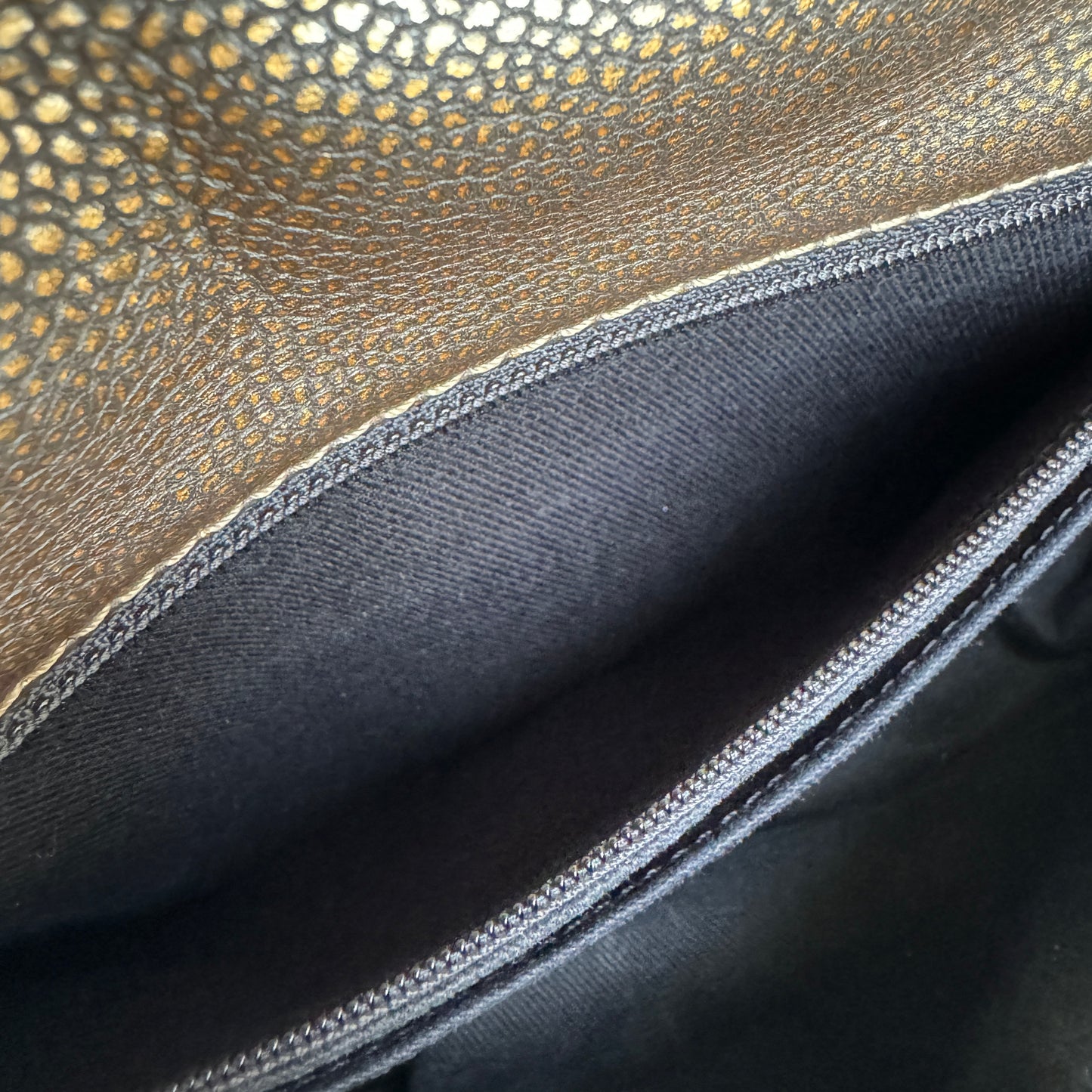 Chanel Classic Timeless Single Flap Metallic Caviar Shoulder Bag