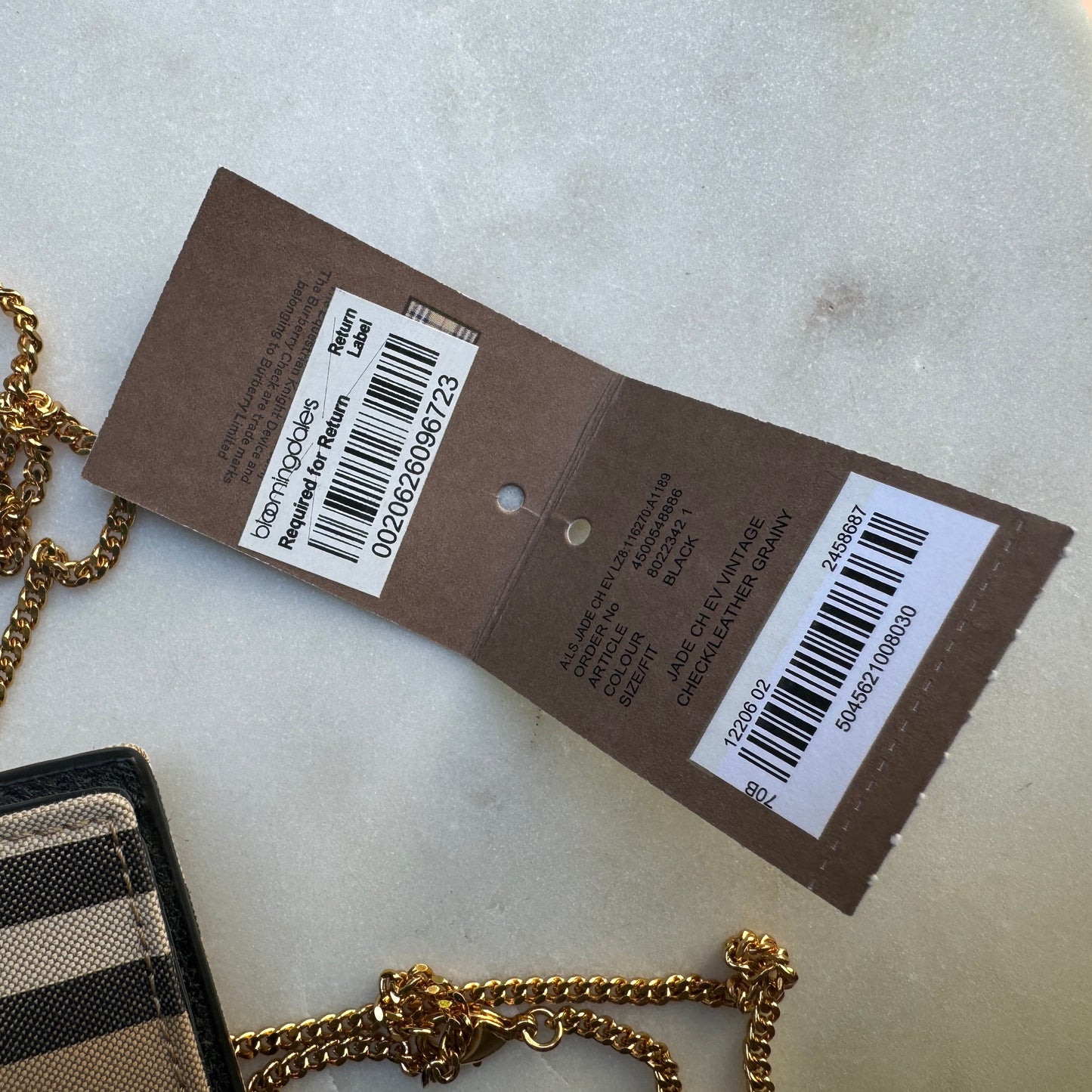 Burberry Vintage Check Grainy Leather Envelope Cardholder on Chain