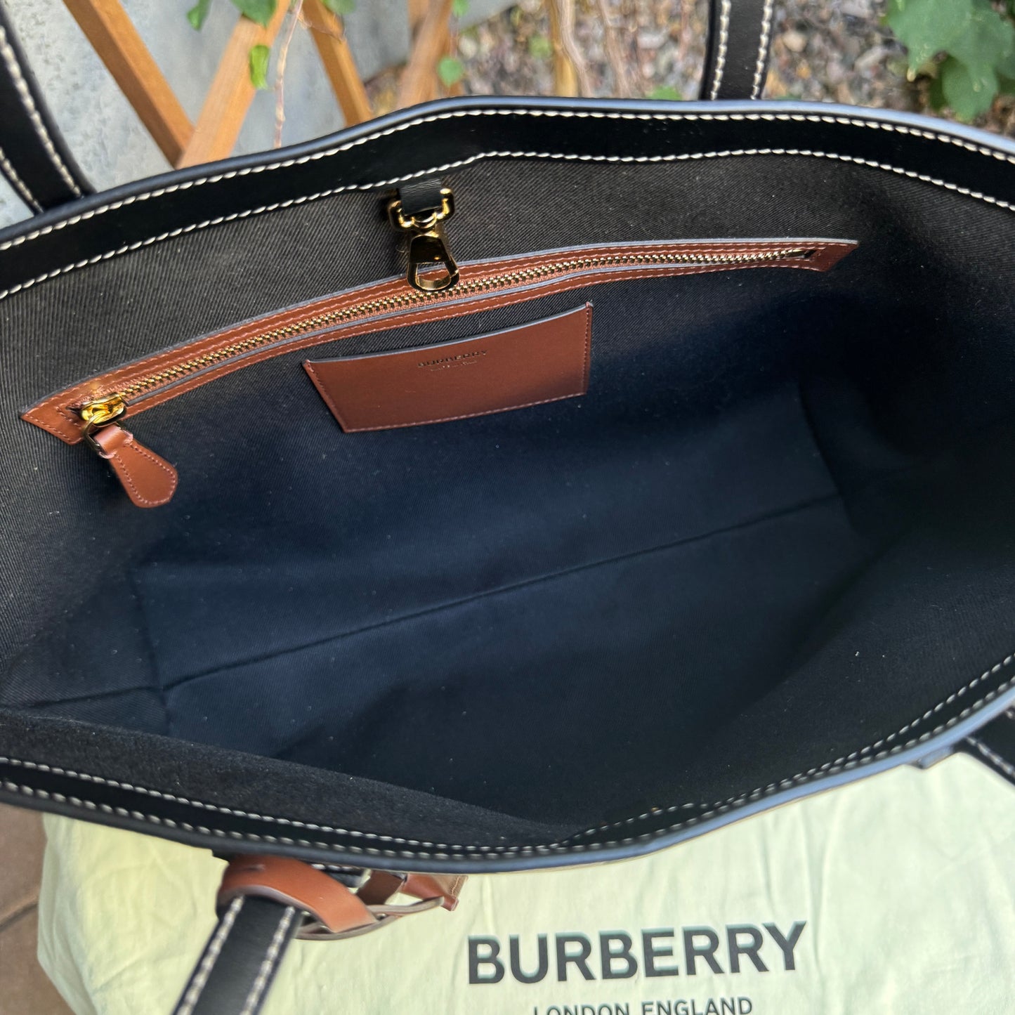 Burberry Dark Birch Brown Check and Leather Medium Tote