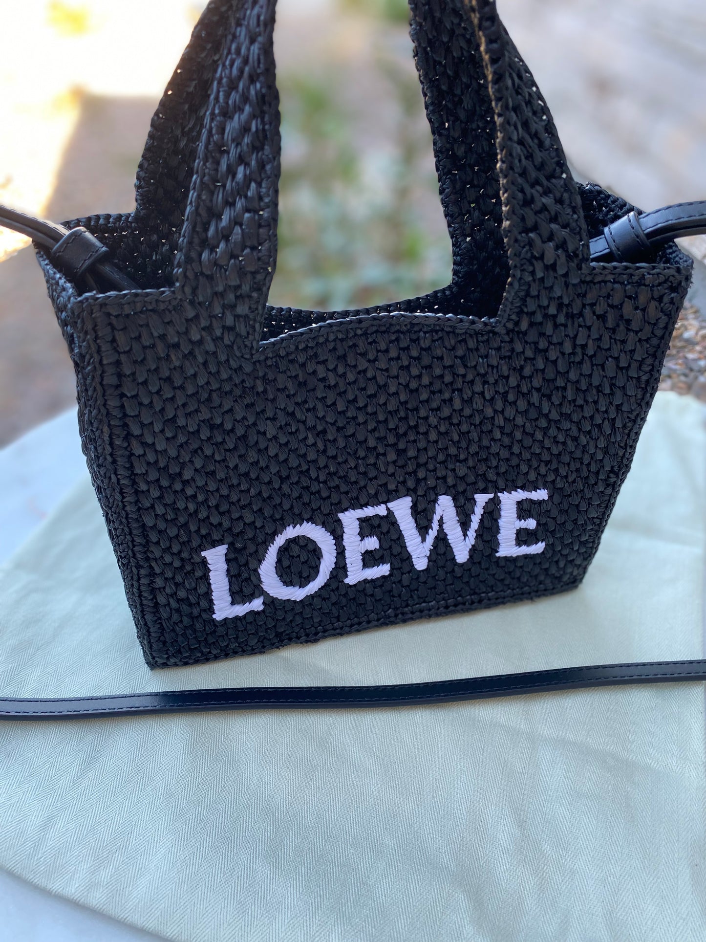 Loewe Mini Raffia Font Tote Crossbody