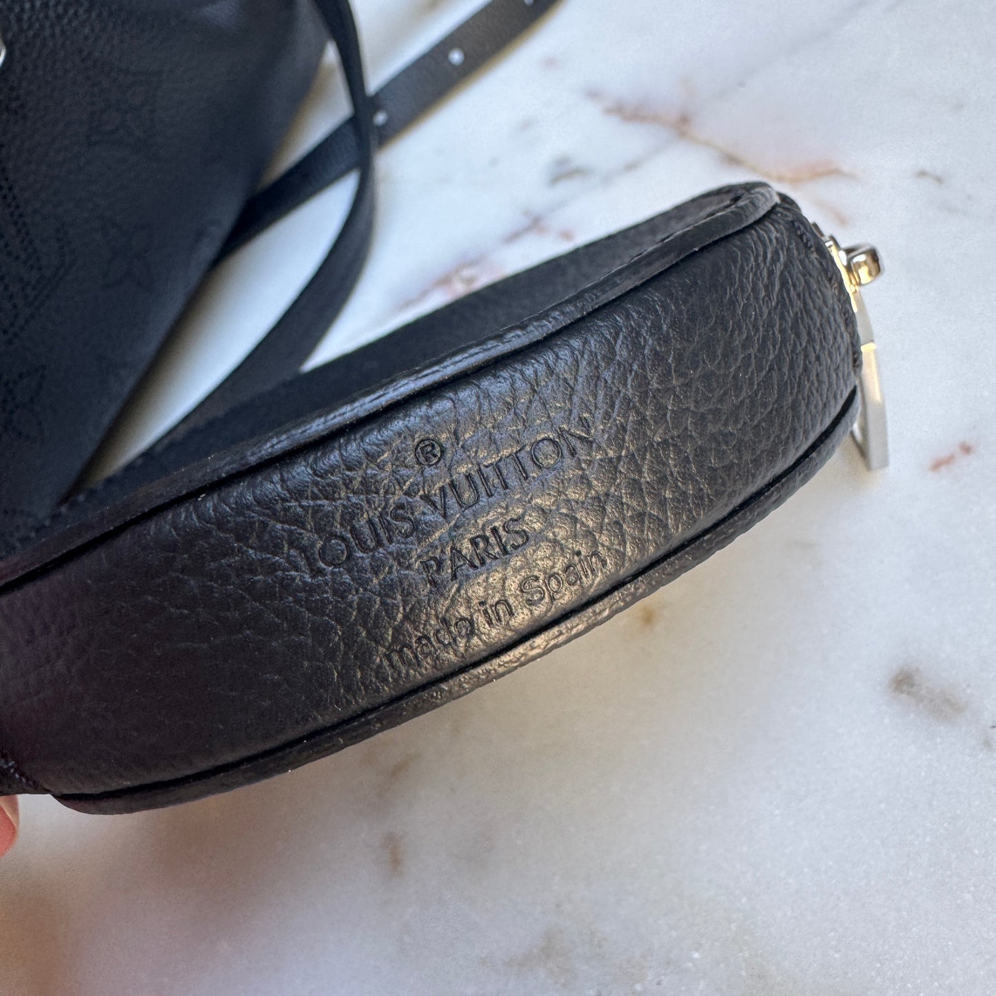 Louis Vuitton Mahina Leather Bella Drawstring Bucket Bag with Coin Pouch