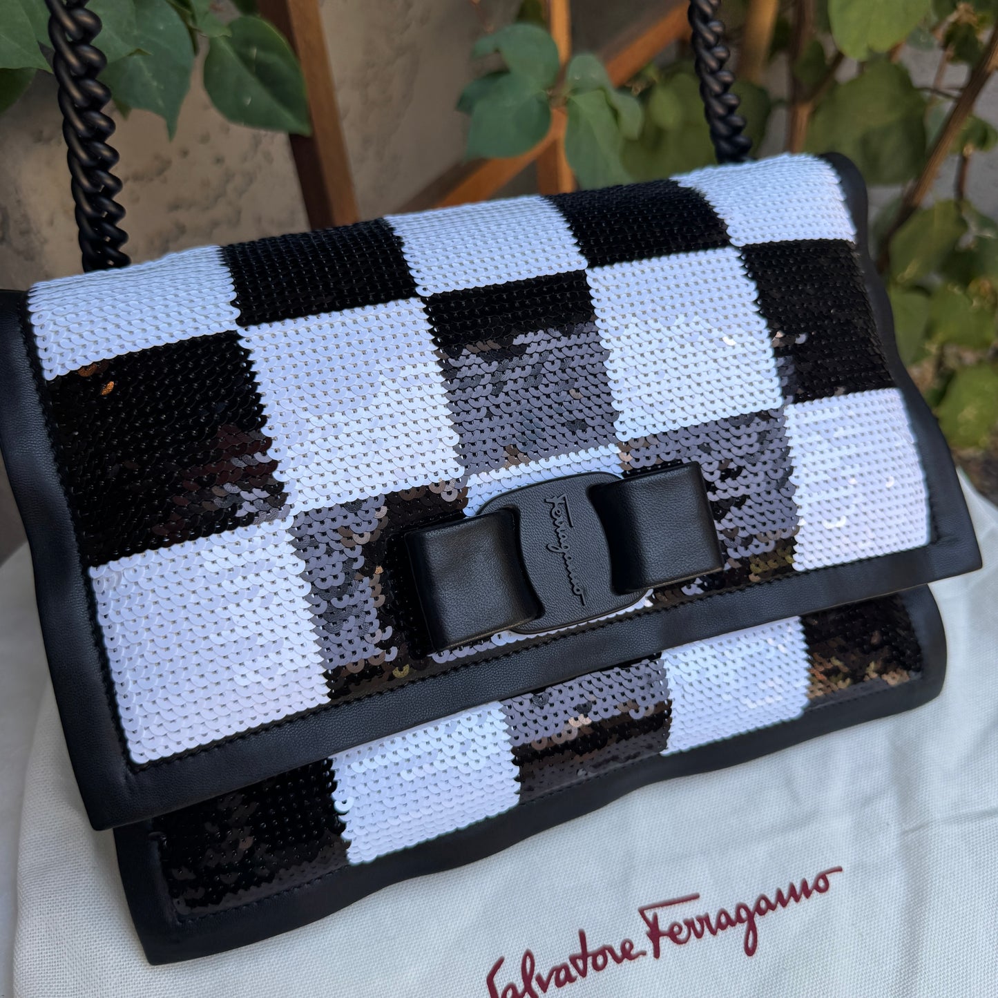 Salvatore Ferragamo Sequin Viva Bow Shoulder Bag
