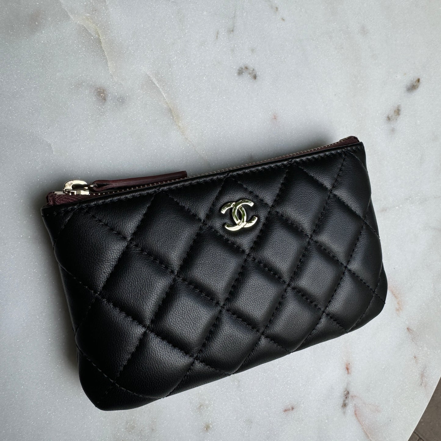 Chanel Lambskin Leather O-Case Zipper Pouch Wallet