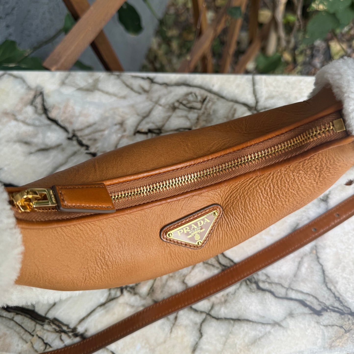 Prada Arqué Small Shearling Shoulder Bag