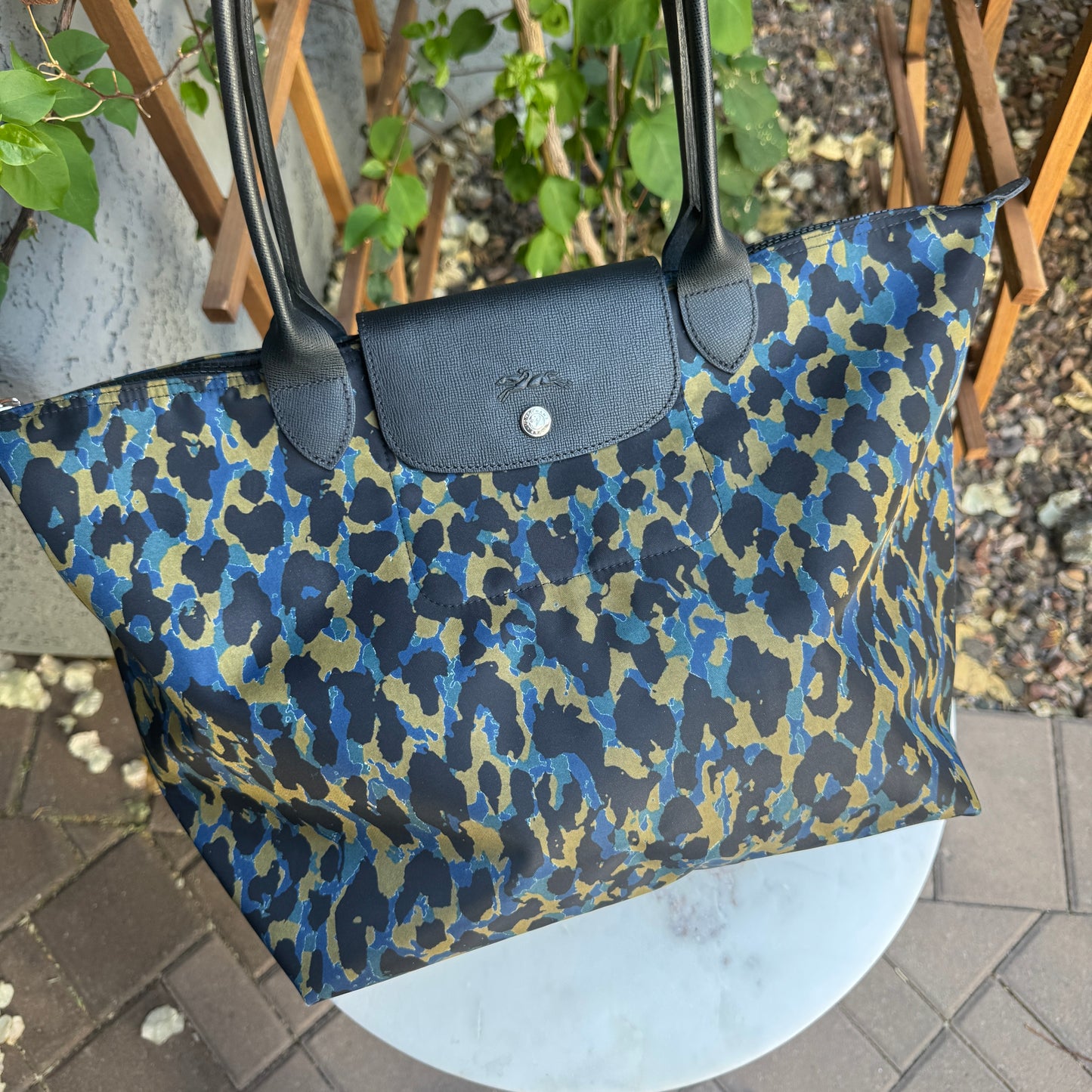 Longchamp Le Pliage Medium Panther Print Nylon Tote