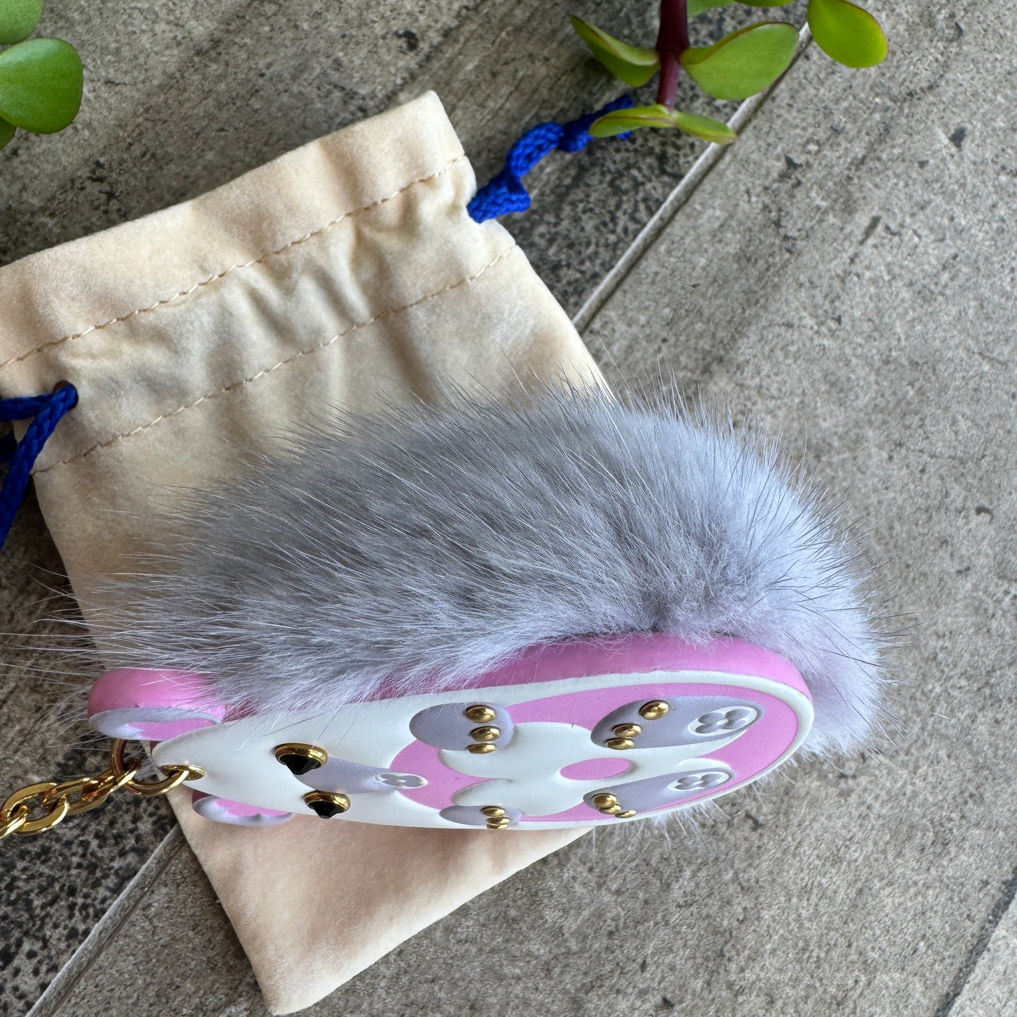 Louis Vuitton Porto Cle Hedgehog Keychain Mink Fur and Leather Bag Charm