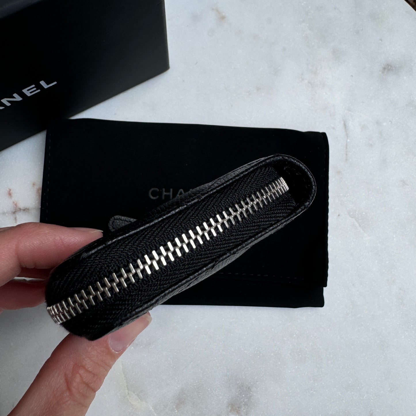 Chanel Caviar Diamond Quilted Leather Compact Zippy Wallet