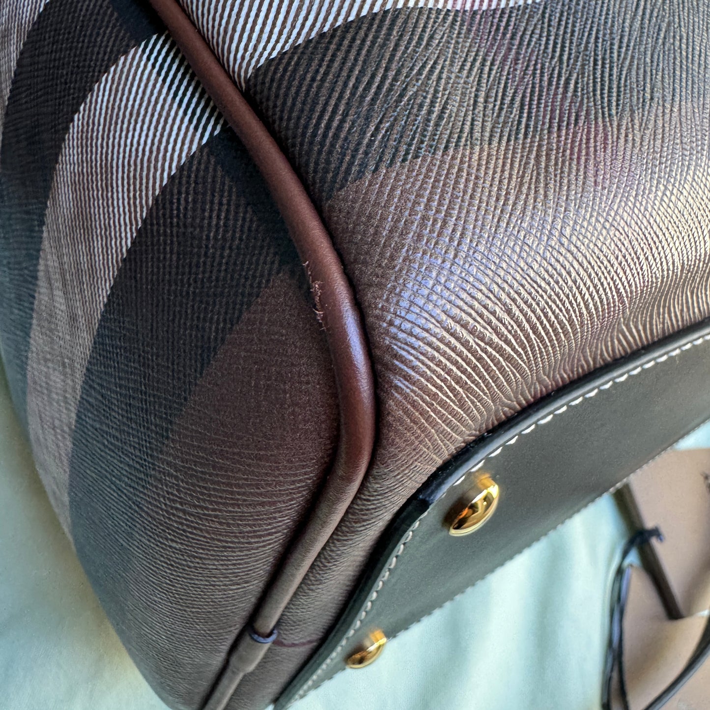 Burberry Dark Birch Brown Check and Leather Medium Bowling Bag