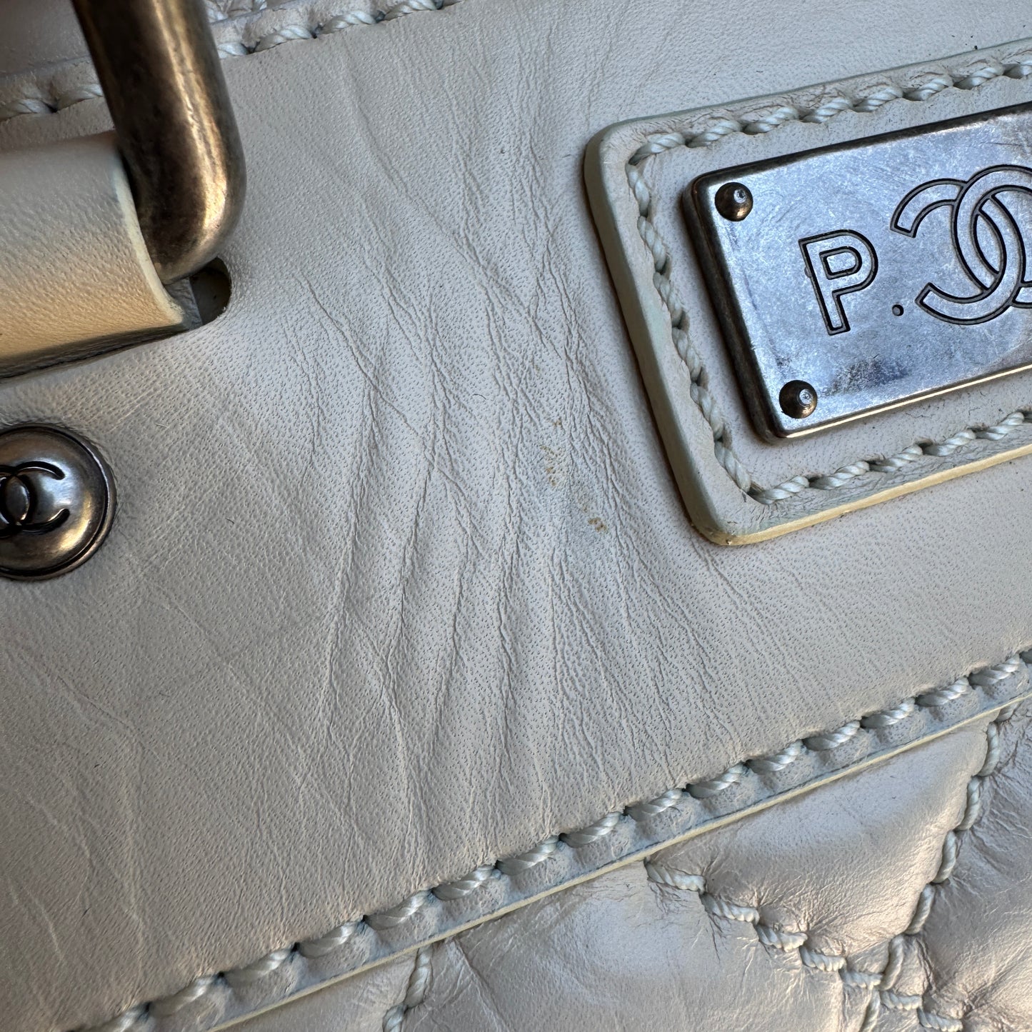 Chanel Bone Quilted Leather Travel Carry-On Duffle Bag
