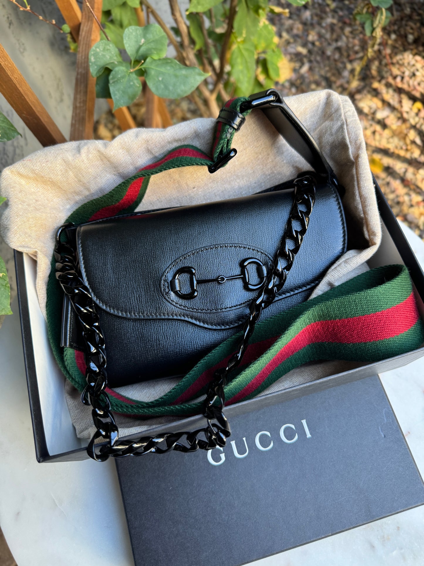 Gucci Azalea Calfskin Web Monochrome Horsebit 1955 Crossbody
