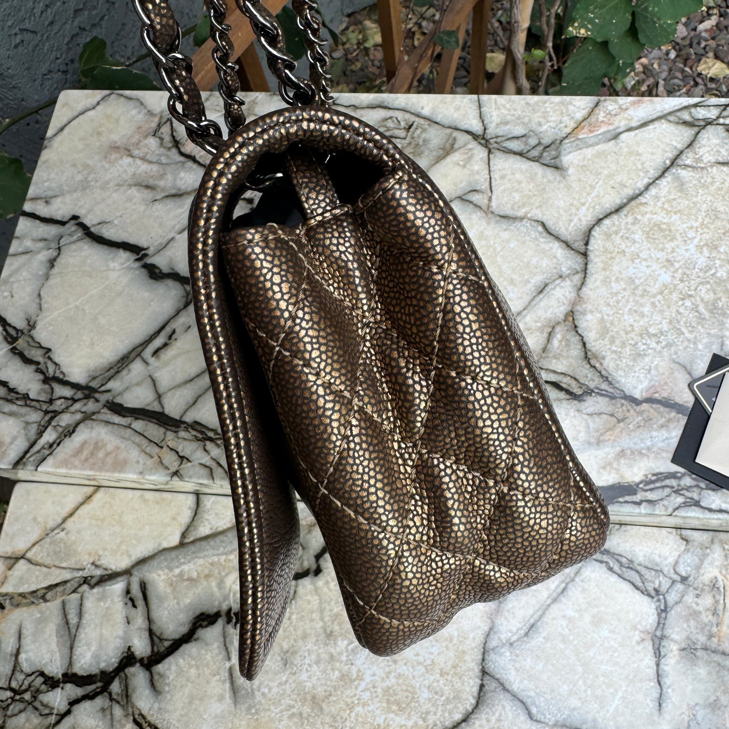 Chanel Classic Timeless Single Flap Metallic Caviar Shoulder Bag