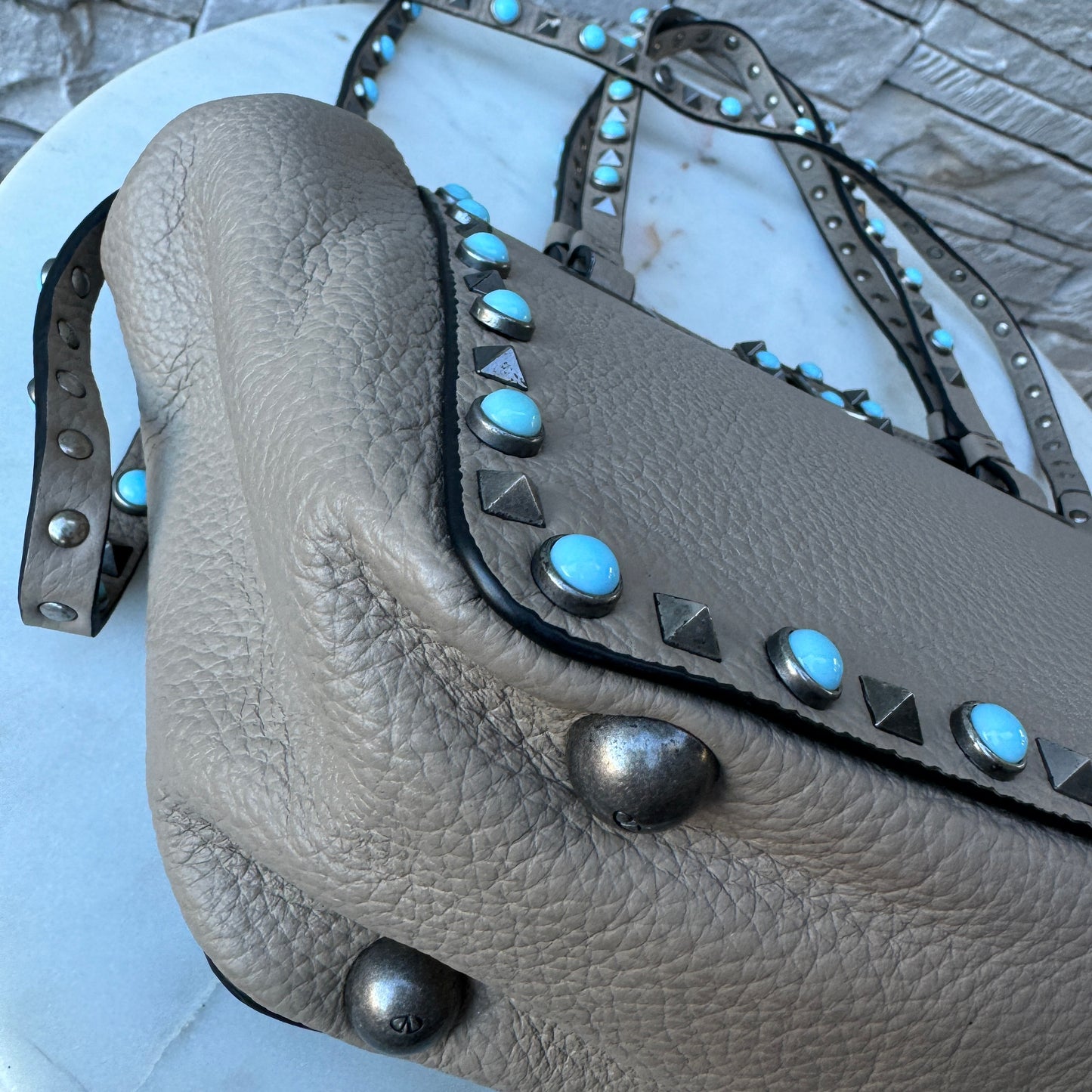 Valentino Garavani Rolling Turquoise Rockstud Tote