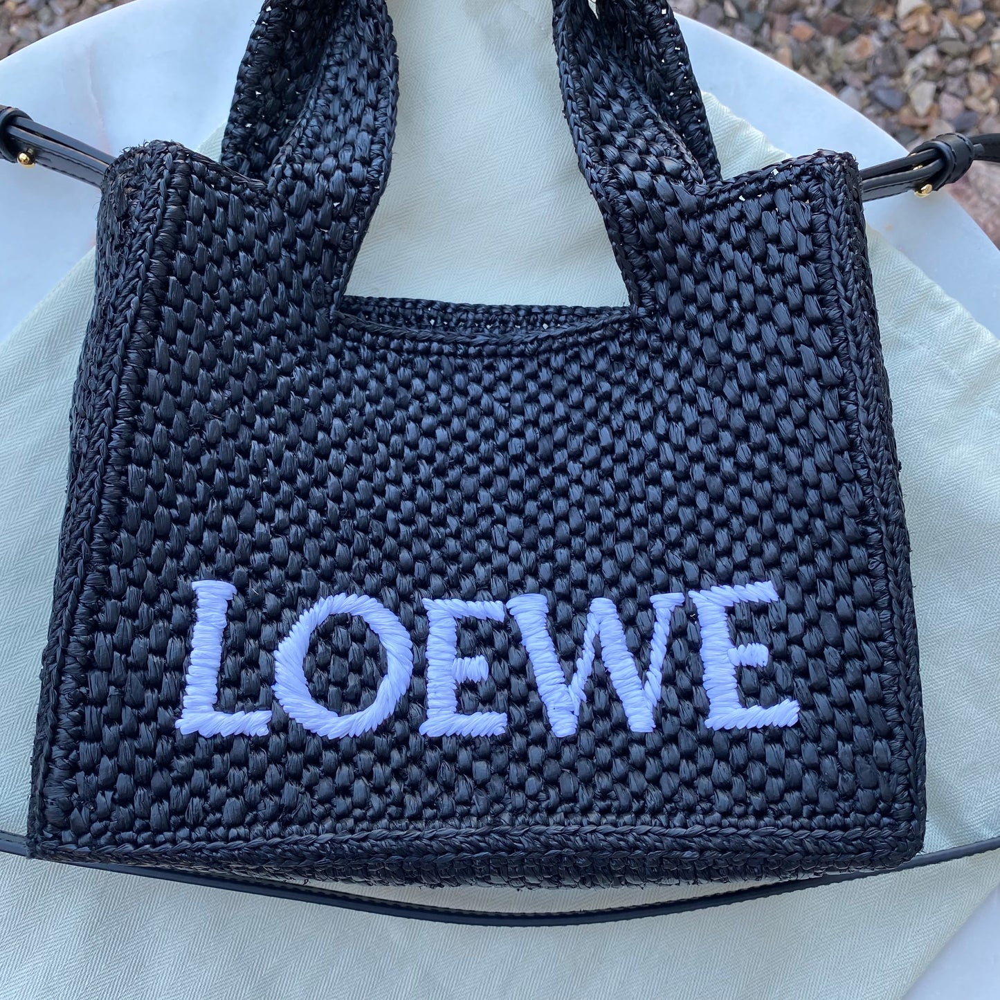 Loewe Mini Raffia Font Tote Crossbody