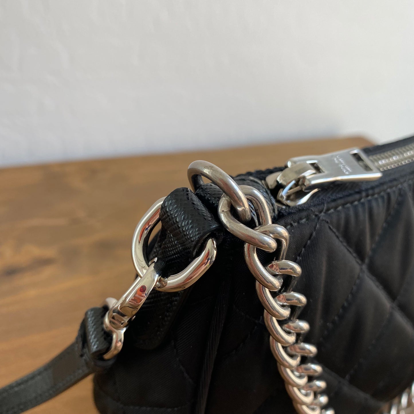 Prada Nylon Quilted Convertible Pochette Chain Crossbody