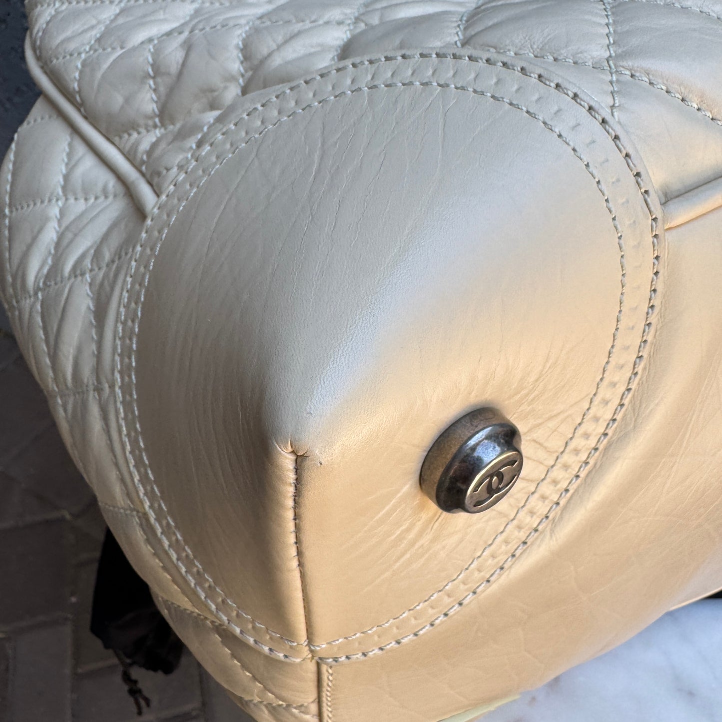 Chanel Bone Quilted Leather Travel Carry-On Duffle Bag