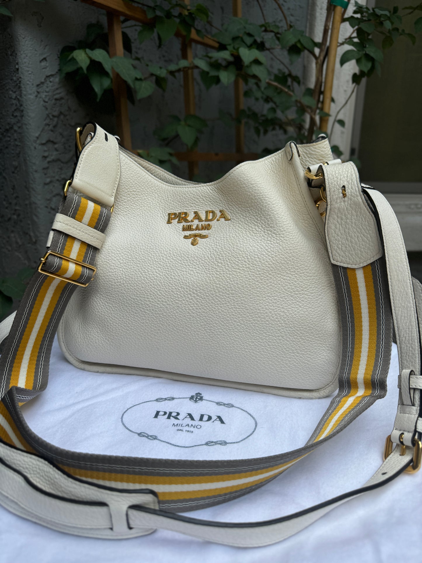 Prada Vitello Daino Phenix Nylon Web Stripe Crossbody