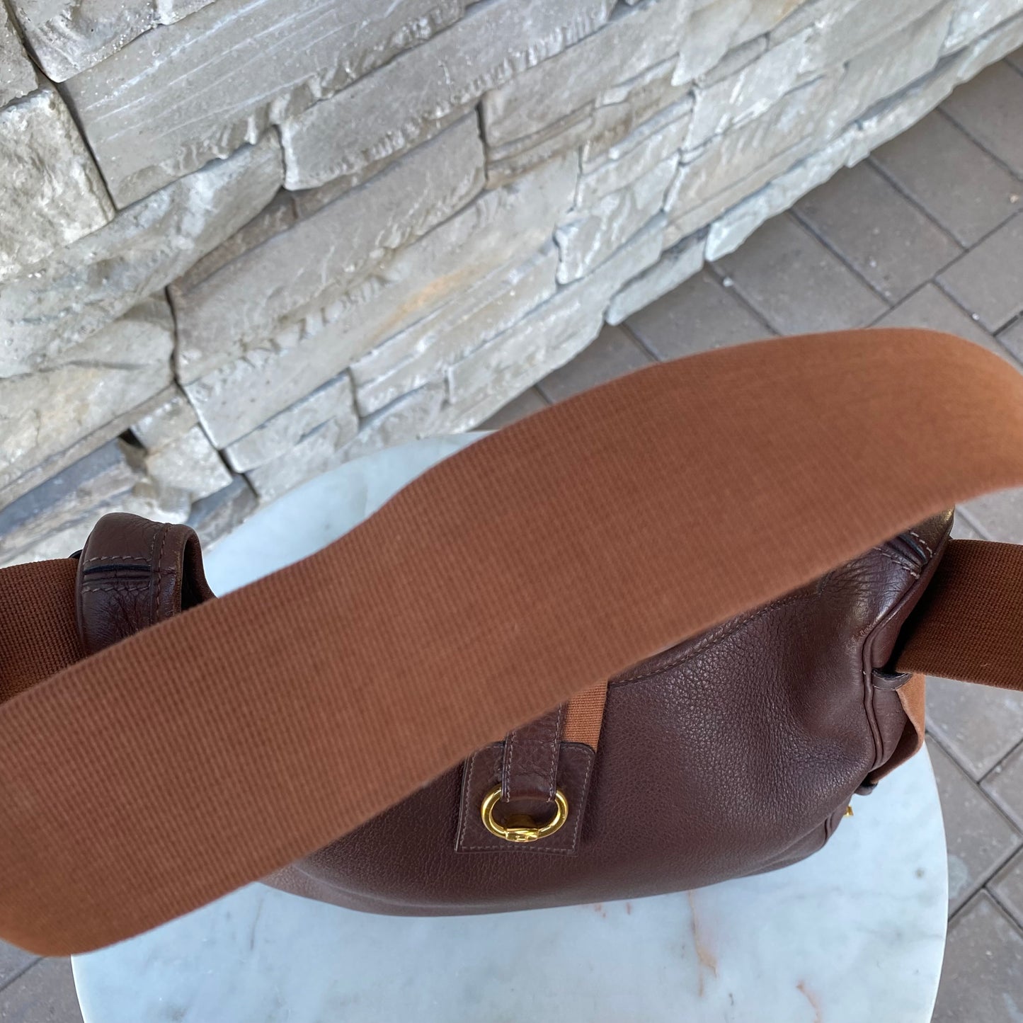 Hermès Tsako Marron Fonce Clemence Leather Shoulder Bag