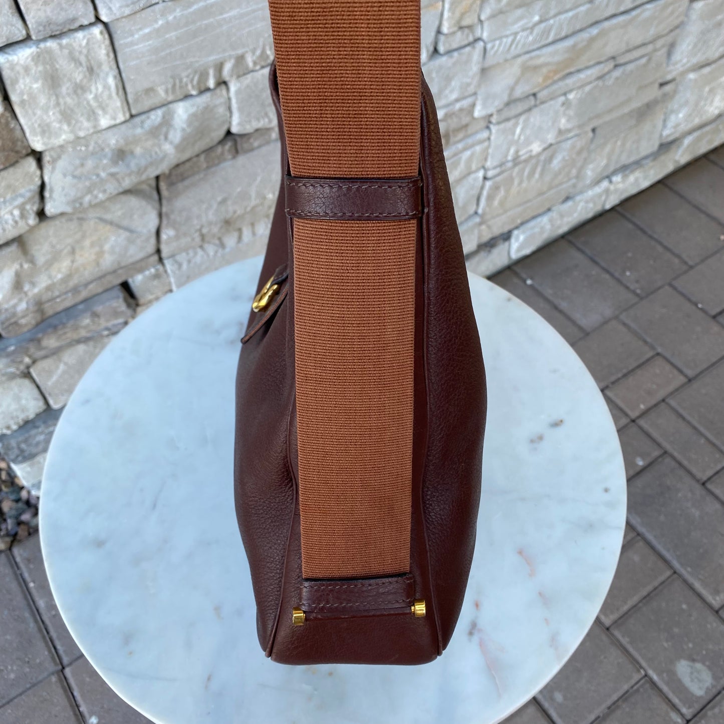 Hermès Tsako Marron Fonce Clemence Leather Shoulder Bag