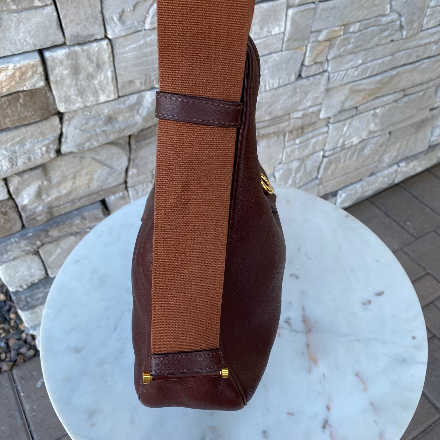 Hermès Tsako Marron Fonce Clemence Leather Shoulder Bag