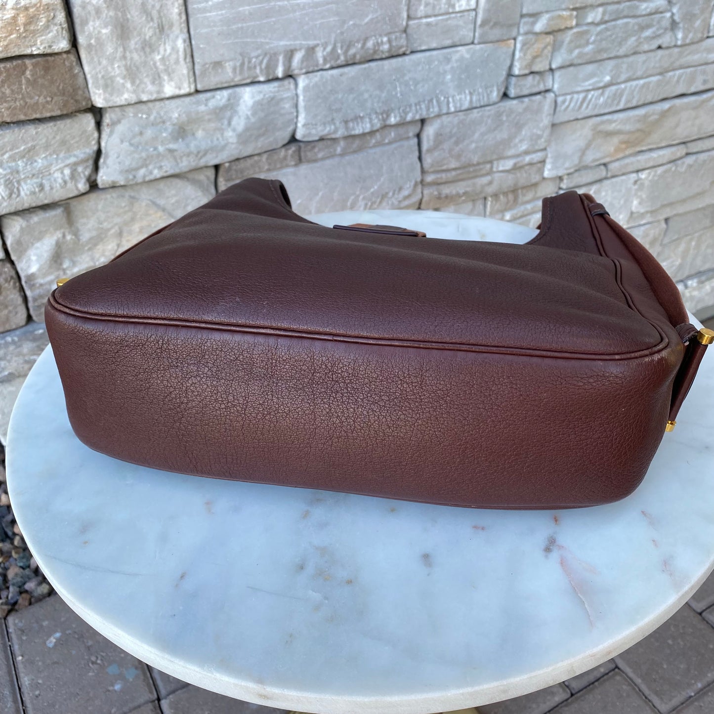Hermès Tsako Marron Fonce Clemence Leather Shoulder Bag