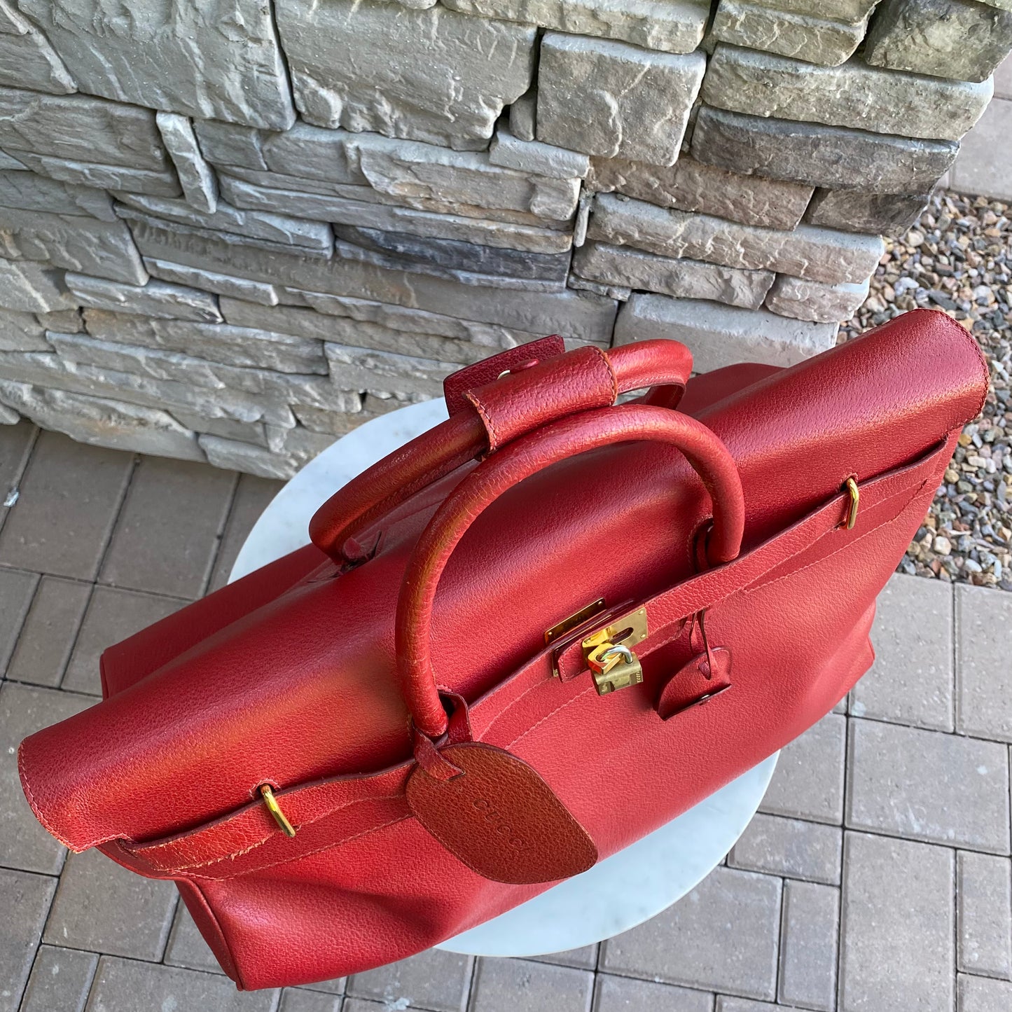Gucci Large Leather Vintage Birkin Style Top Handle Bag