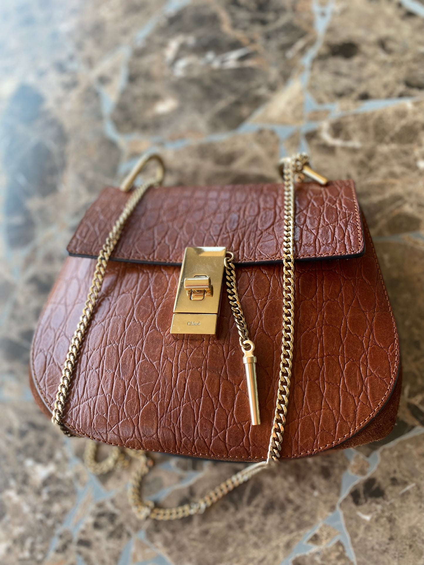 Chloe Drew Croc Embossed Leather Crossbody