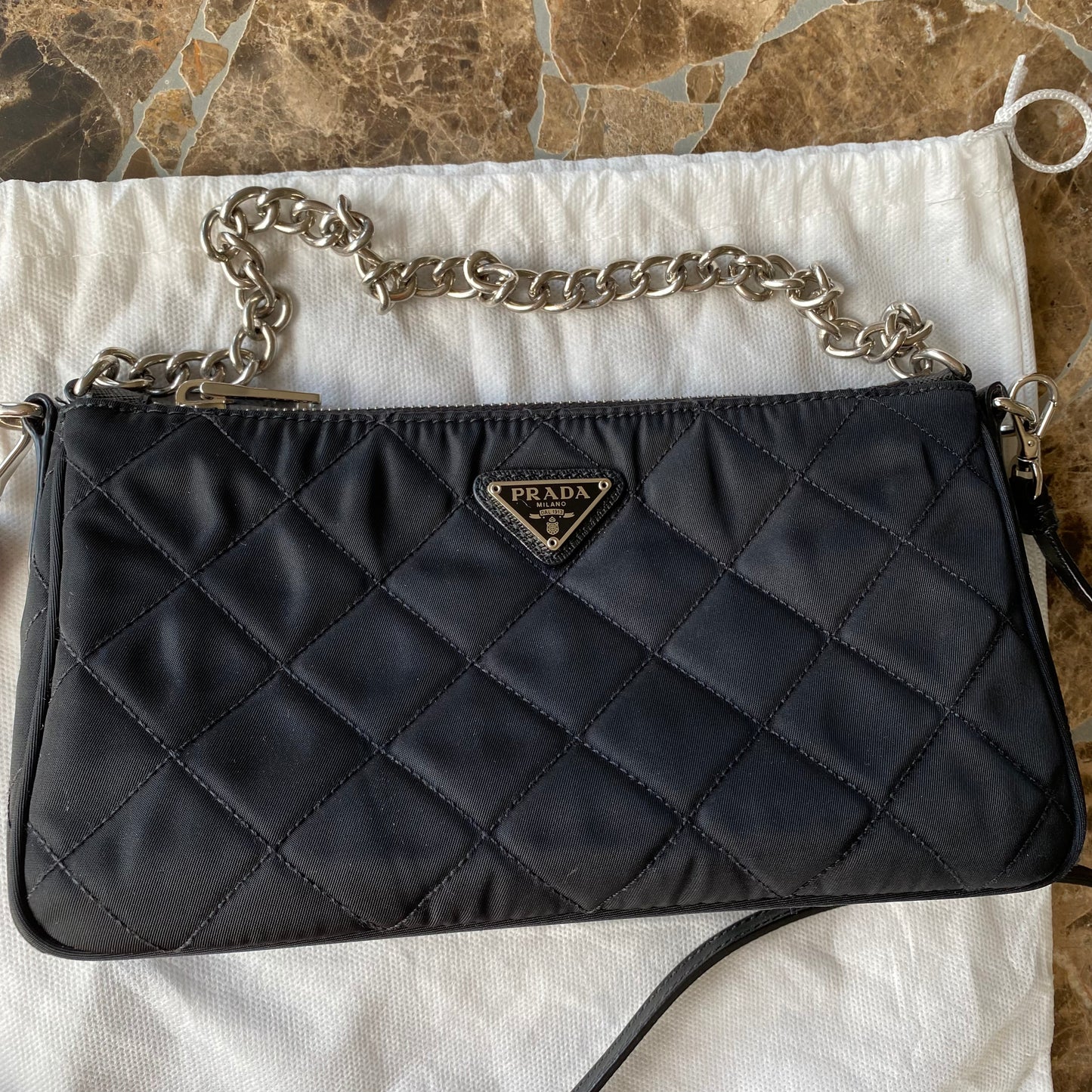 Prada Nylon Quilted Convertible Chain Crossbody
