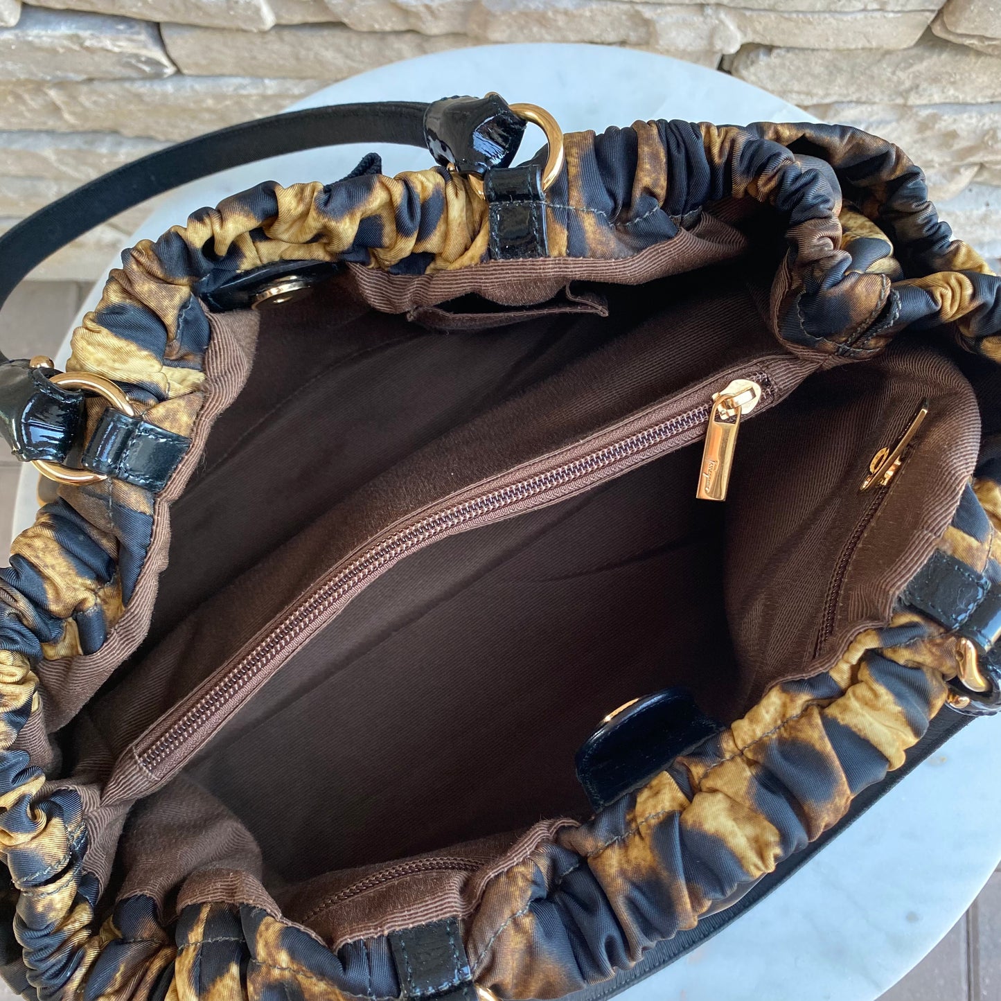 Salvatore Ferragamo Nylon Grosgrain Trim Vara Bow Leopard Shoulder Bag