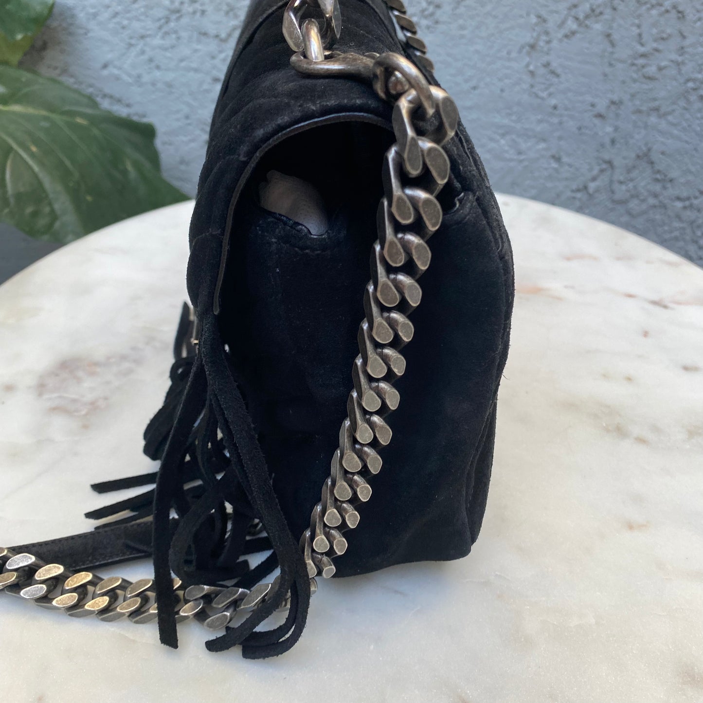 Saint Laurent Medium College Suede Fringe Shoulder Bag