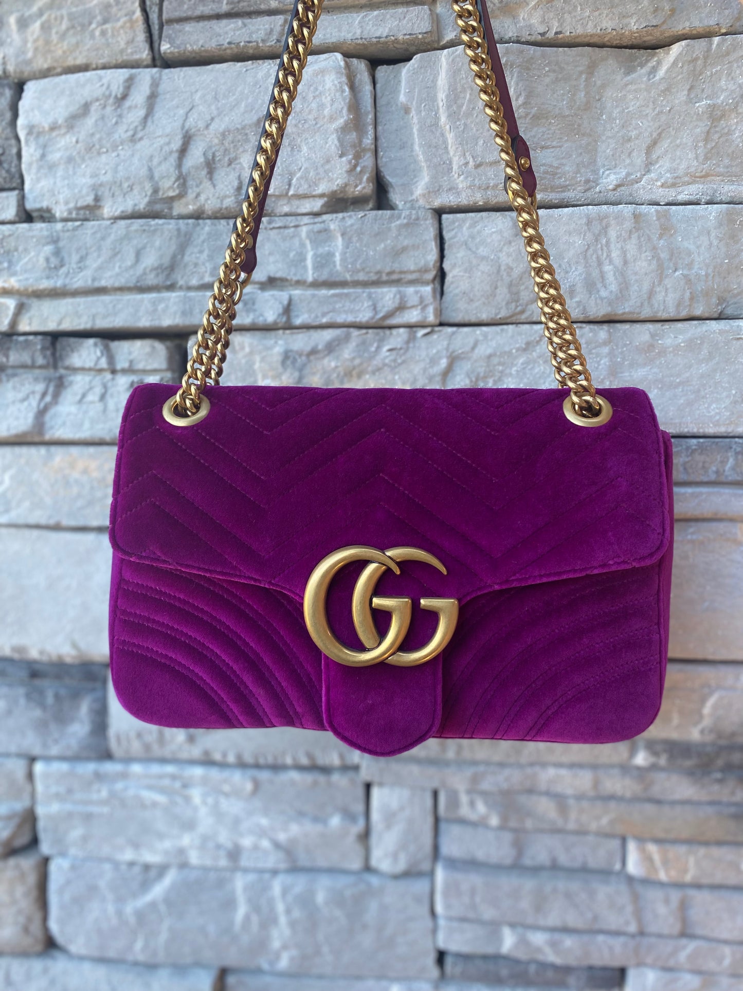 Gucci Velvet Matelasse Medium GG Marmont Shoulder Bag