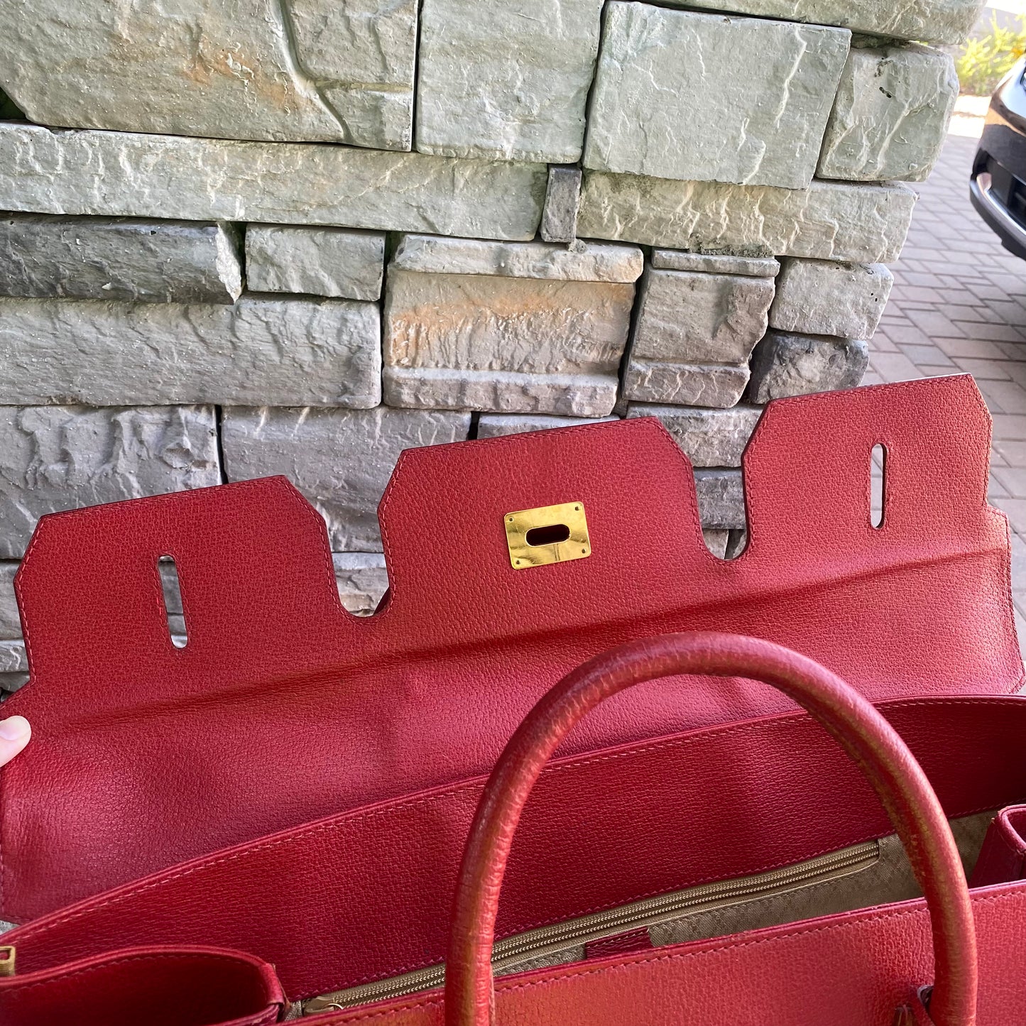 Gucci Large Leather Vintage Birkin Style Top Handle Bag
