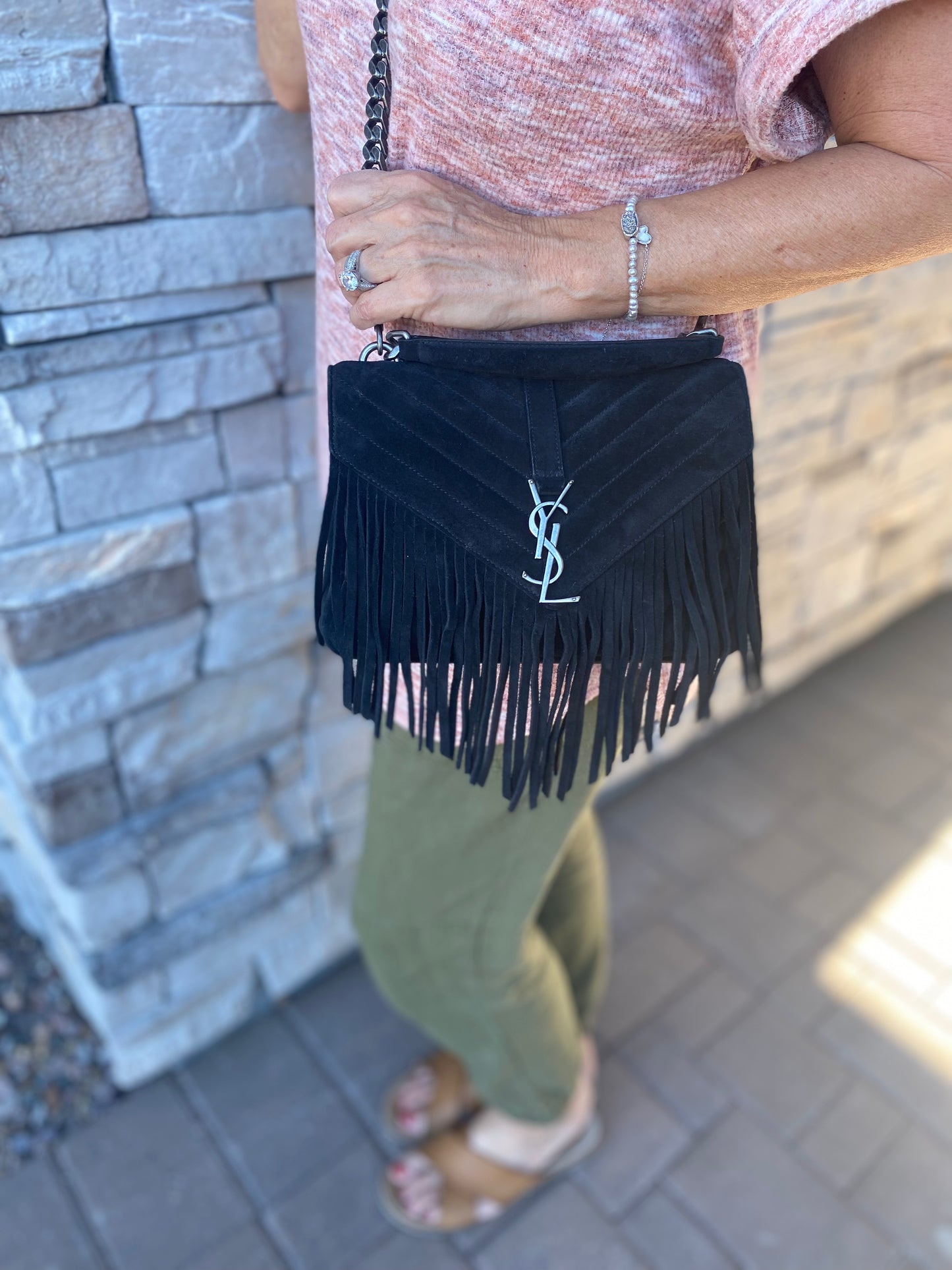 Saint Laurent Medium College Suede Fringe Shoulder Bag