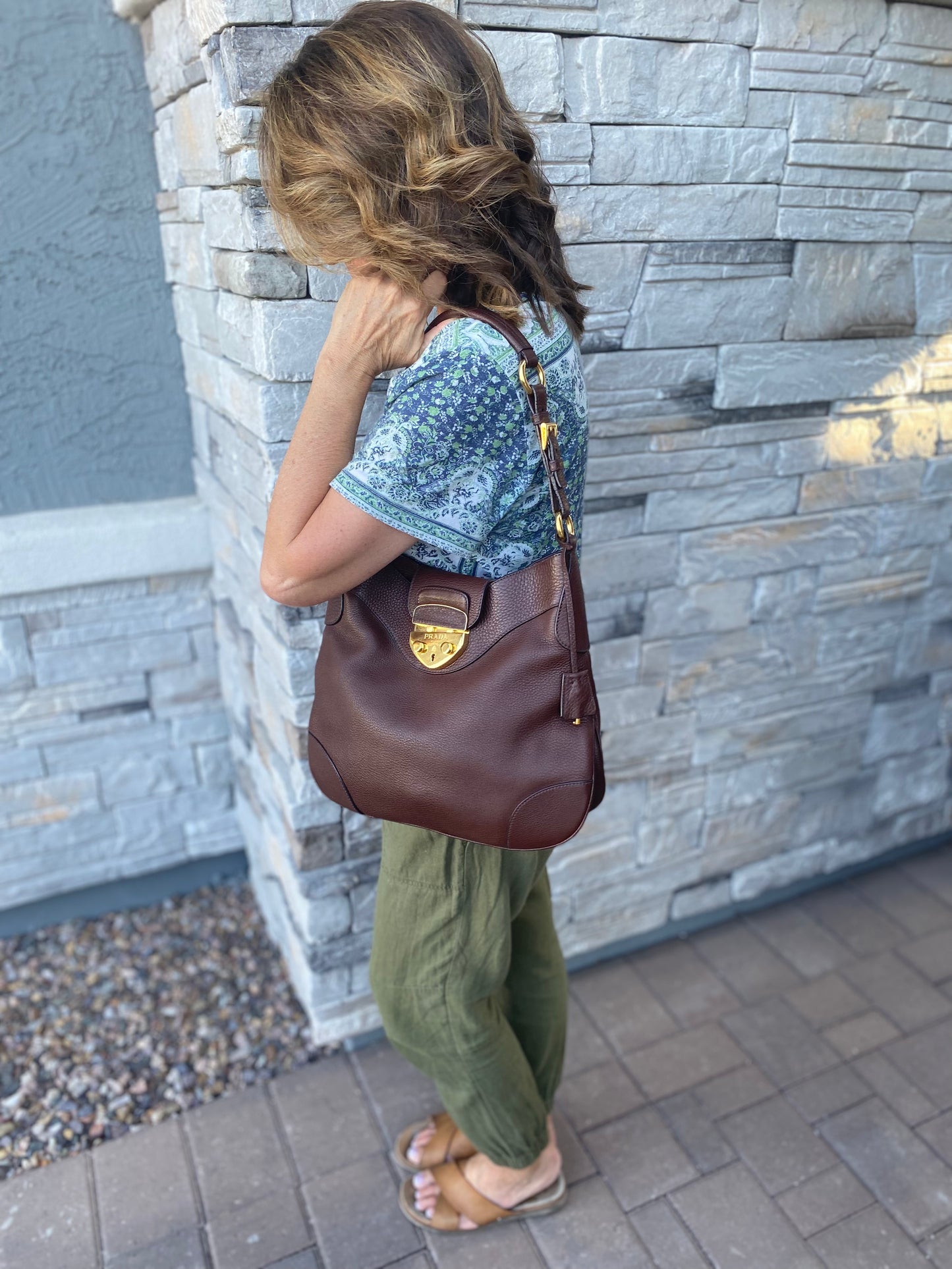 Prada Pushlock Hobo Vitello Daino Shoulder Bag