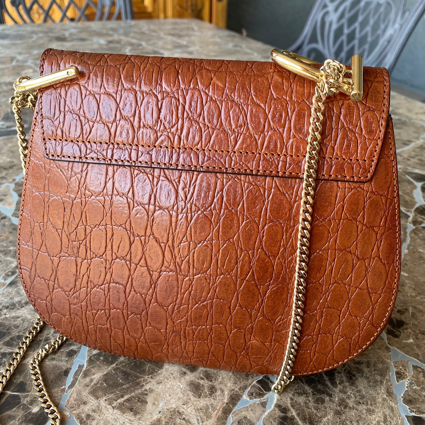 Chloe Drew Croc Embossed Leather Crossbody