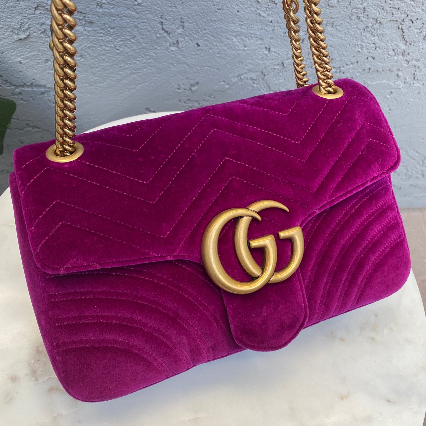 Gucci Velvet Matelasse Medium GG Marmont Shoulder Bag