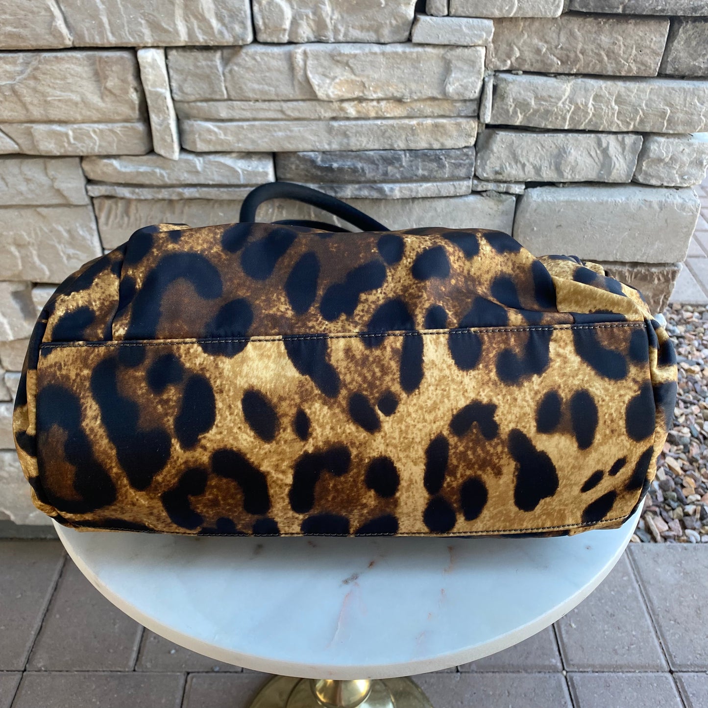 Salvatore Ferragamo Nylon Grosgrain Trim Vara Bow Leopard Shoulder Bag