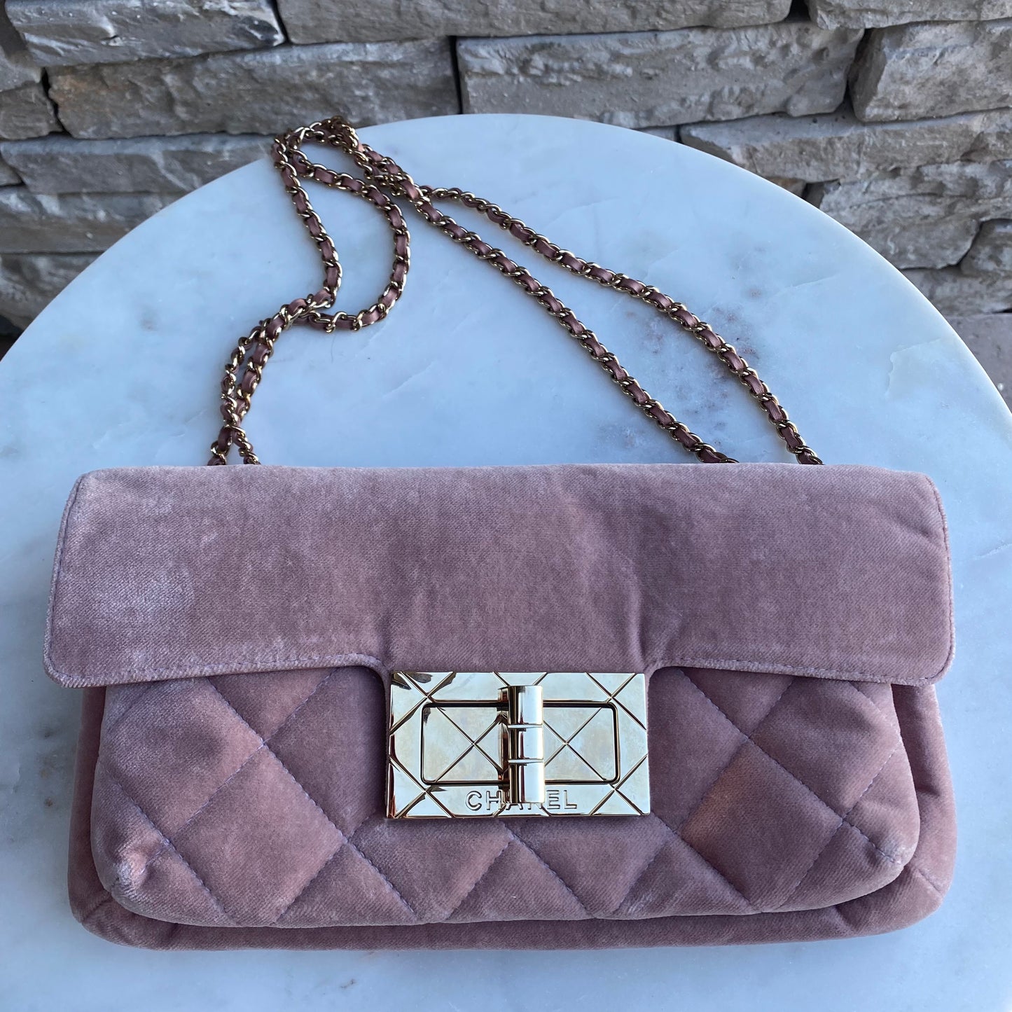 Chanel Giant Reissue Pink Velvet Single Flap Shoulder Bag