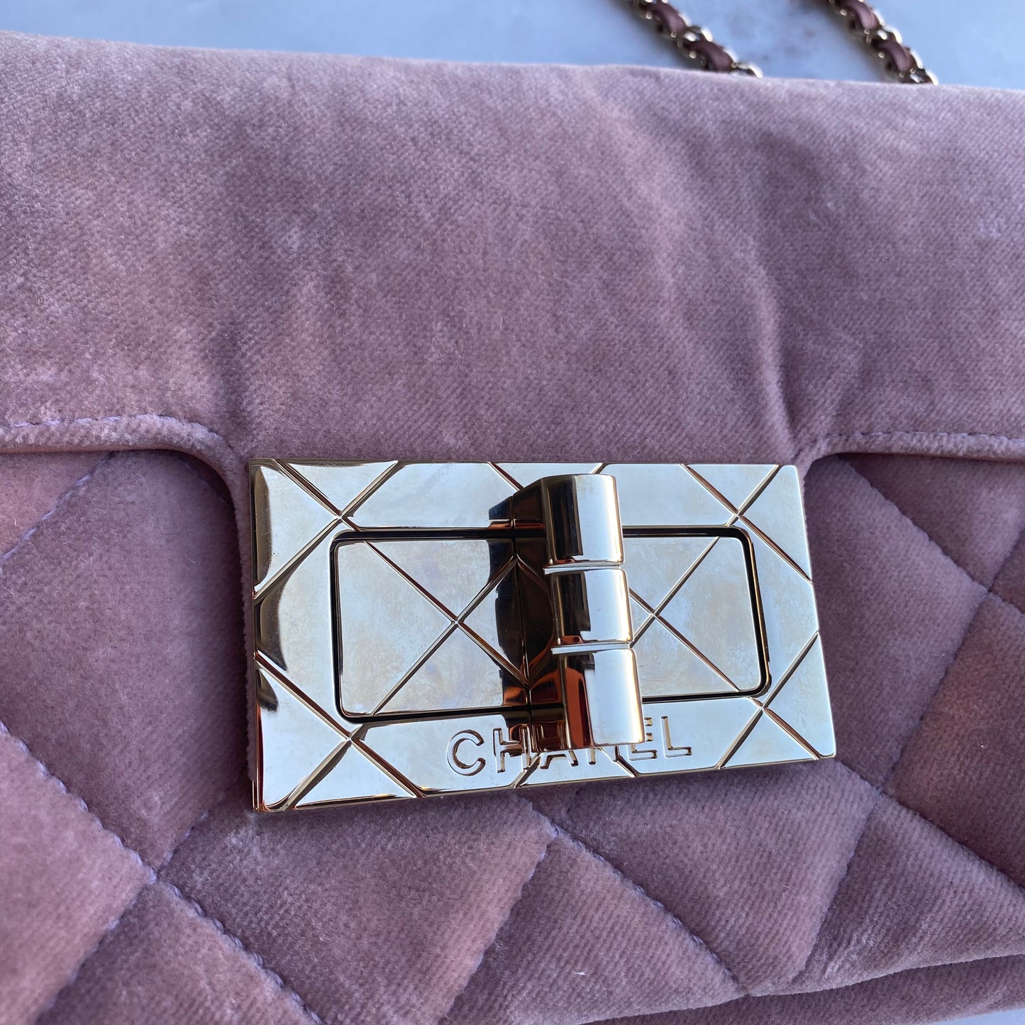 Chanel Giant Reissue Pink Velvet Single Flap Shoulder Bag