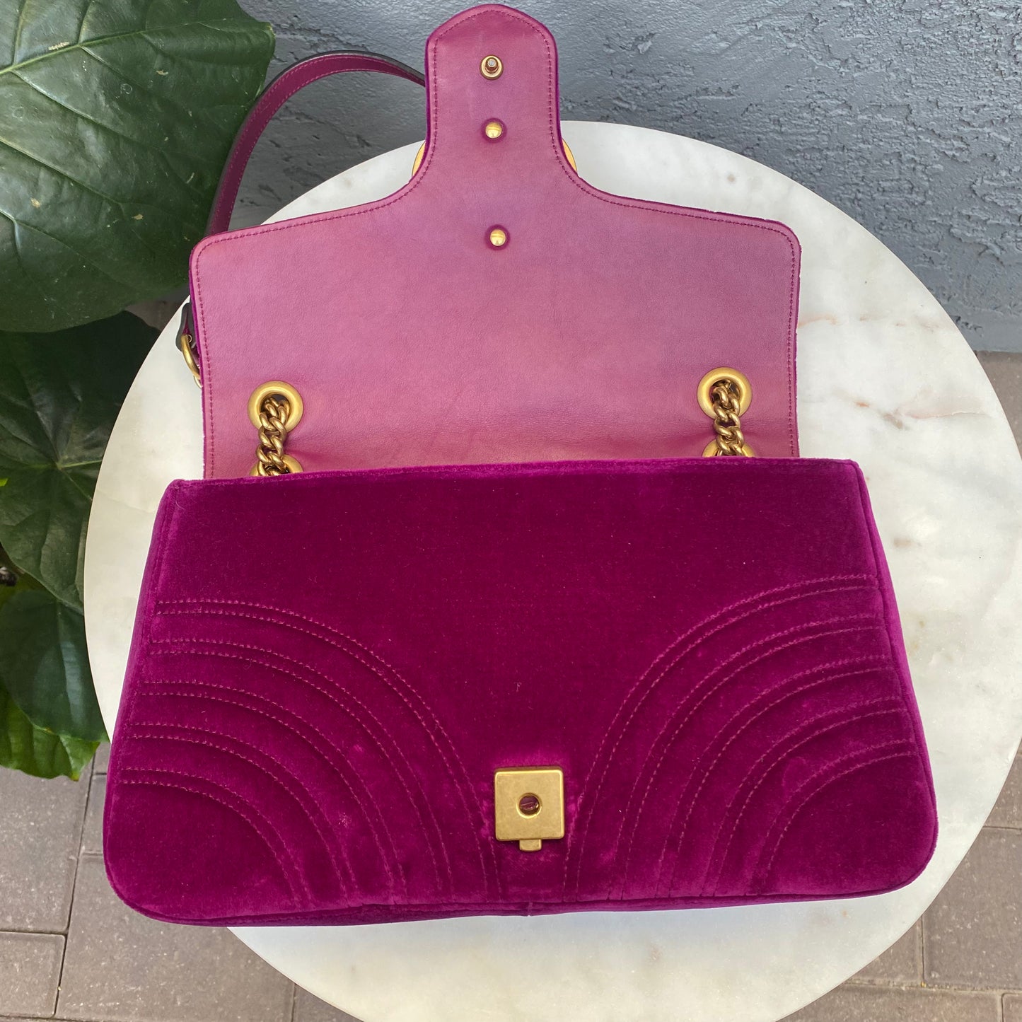 Gucci Velvet Matelasse Medium GG Marmont Shoulder Bag