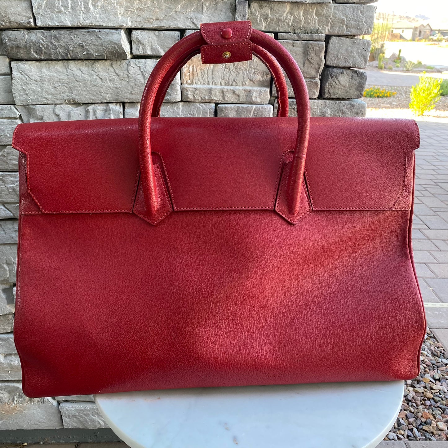 Gucci Large Leather Vintage Birkin Style Top Handle Bag
