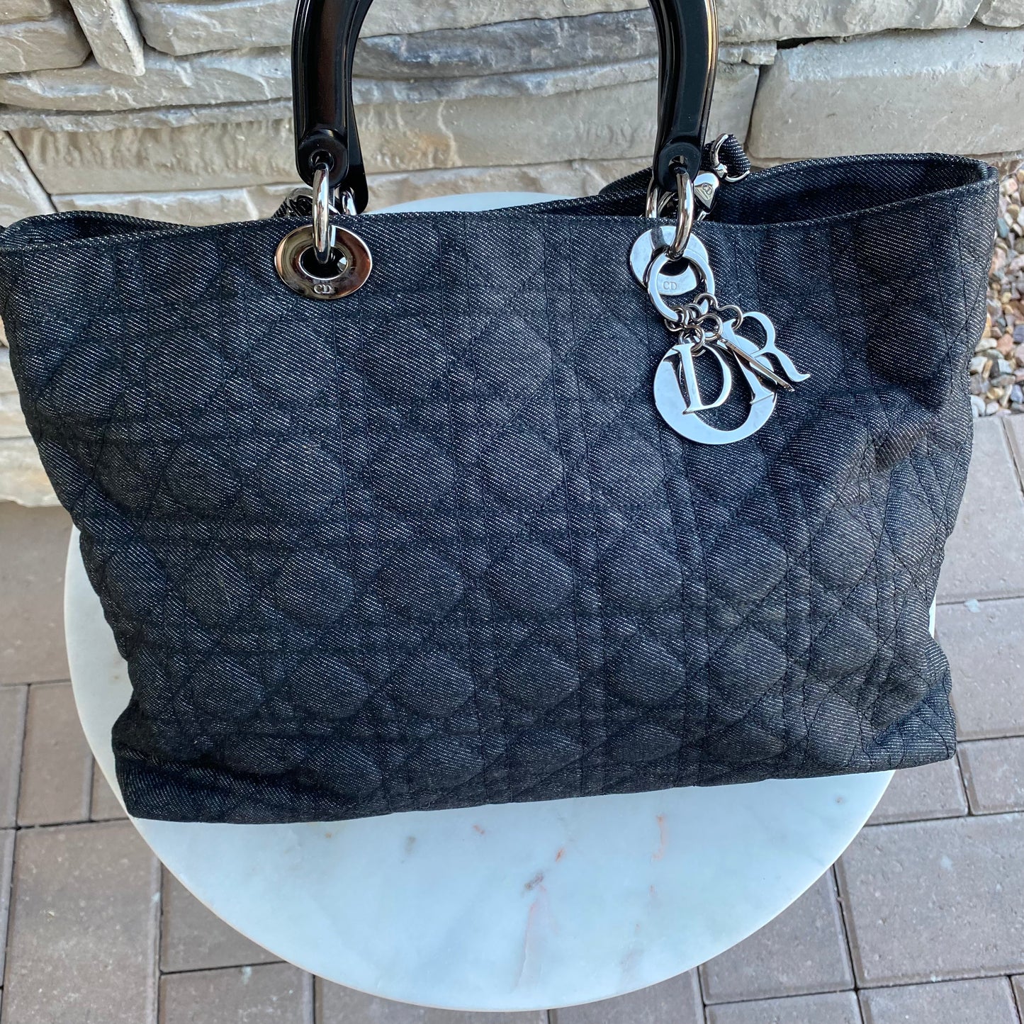 Christian Dior Denim Cannage Large Soft Lady Dior Tote