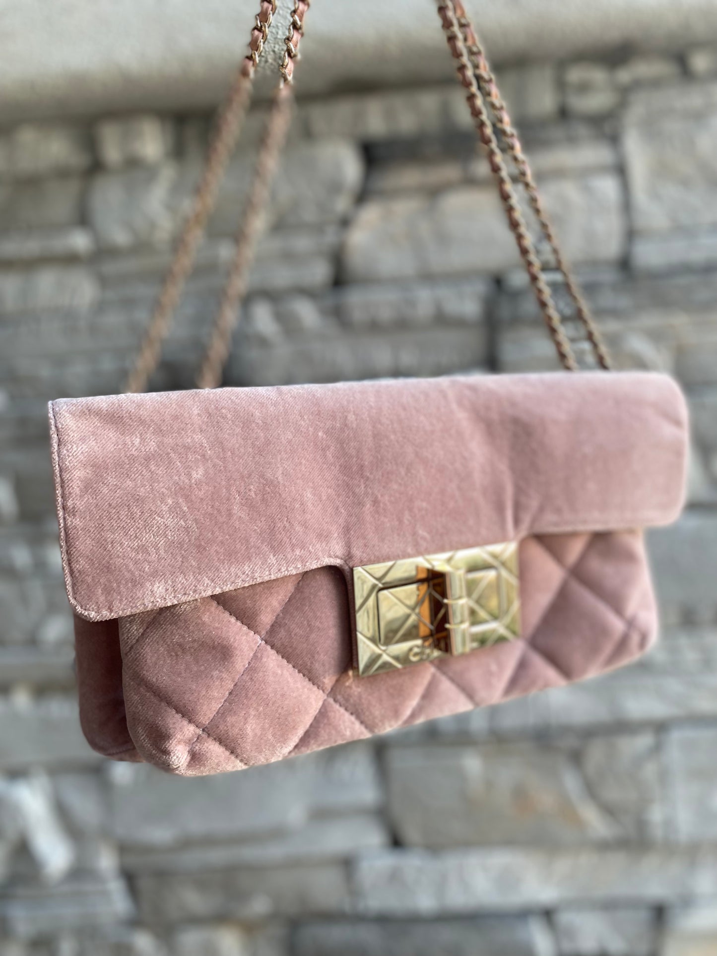 Chanel Giant Reissue Pink Velvet Single Flap Shoulder Bag