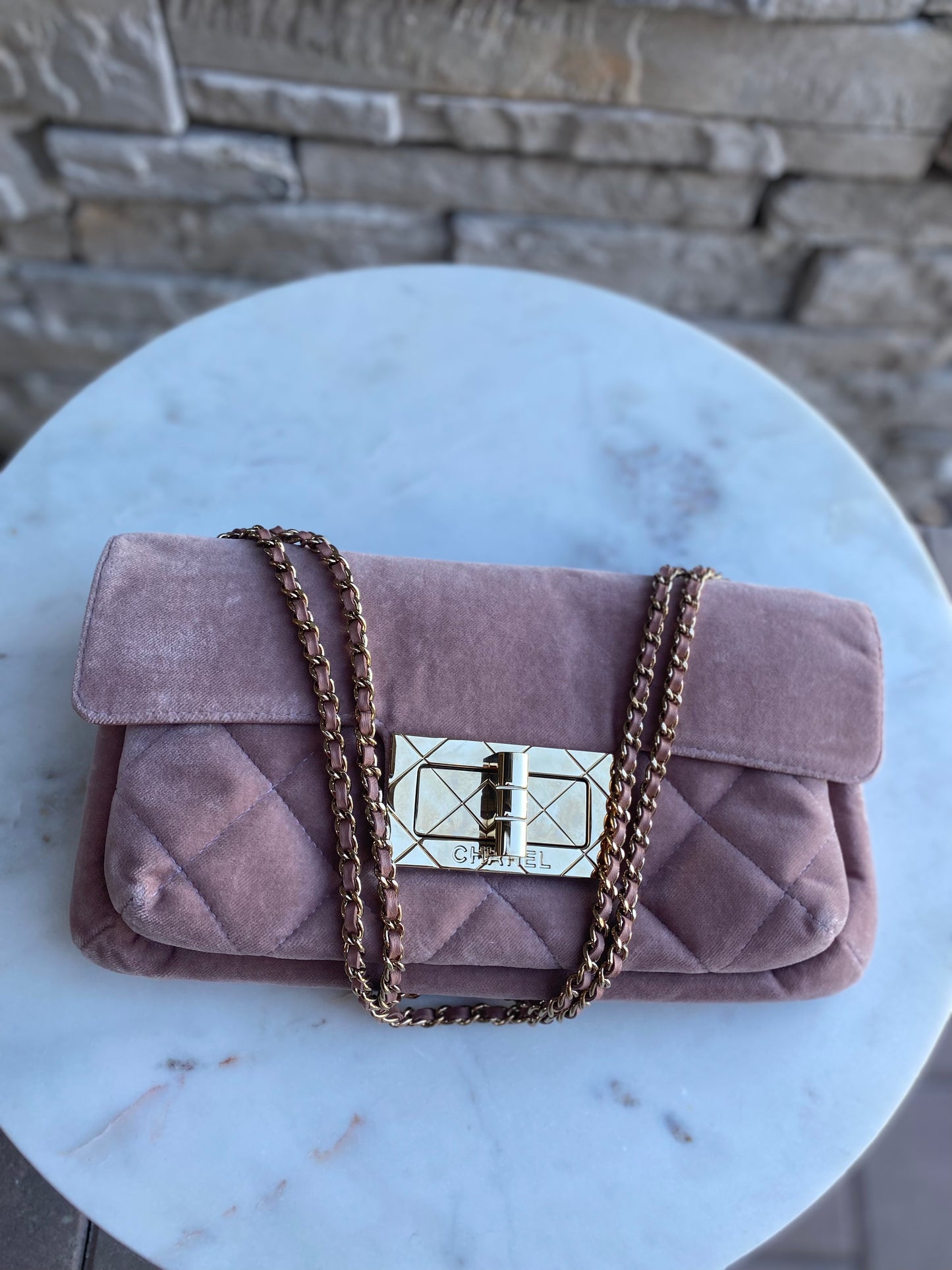 Chanel Giant Reissue Pink Velvet Single Flap Shoulder Bag