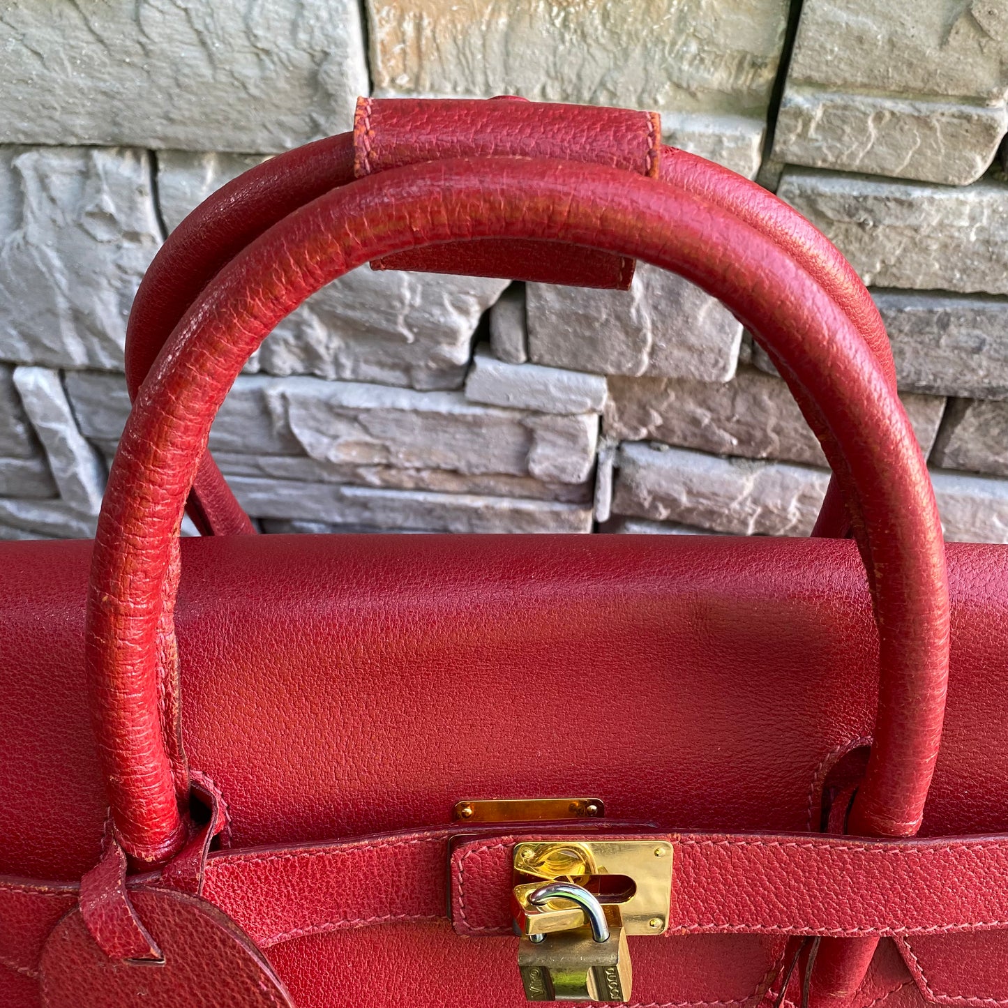 Gucci Large Leather Vintage Birkin Style Top Handle Bag