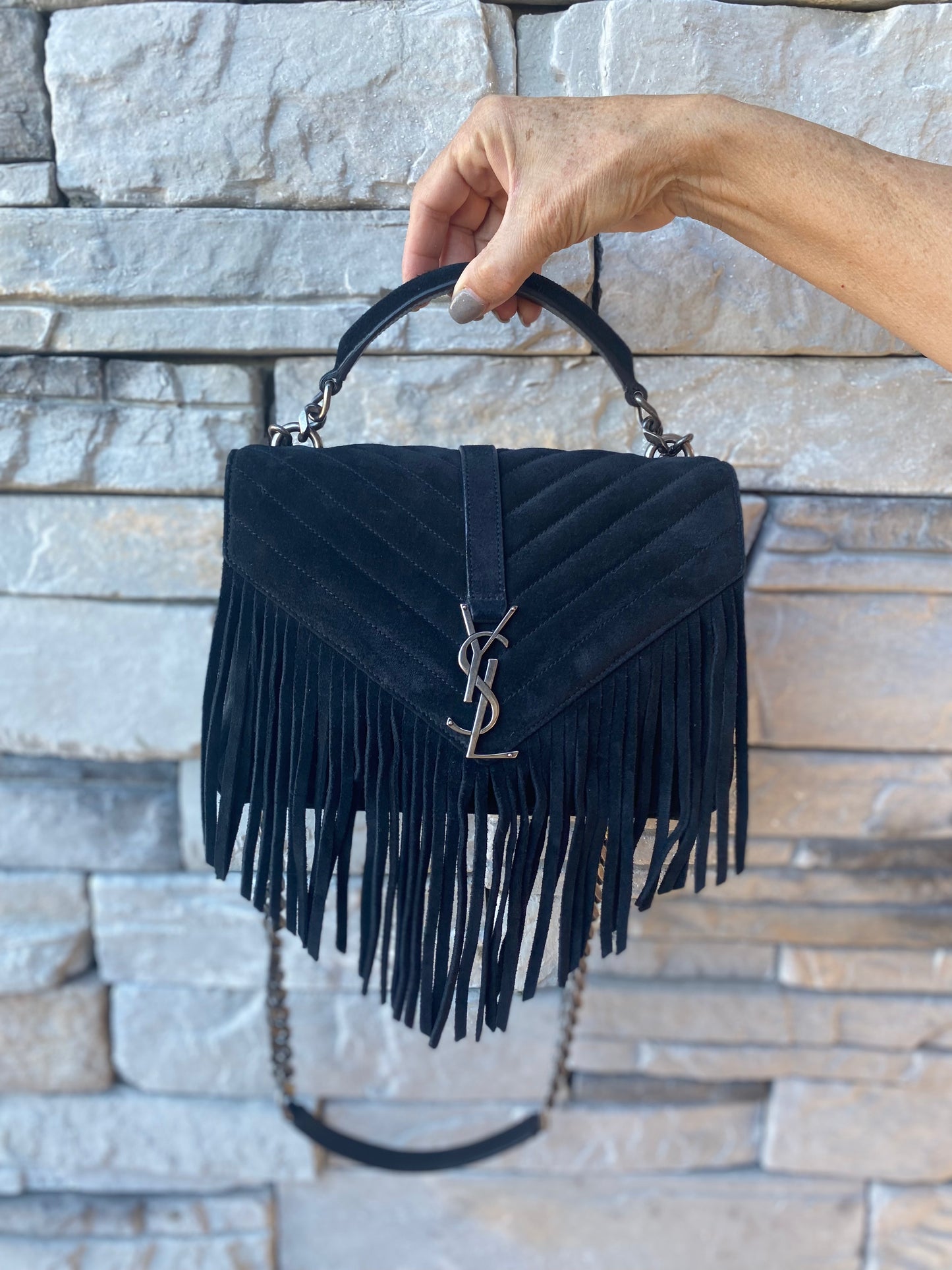 Saint Laurent Medium College Suede Fringe Shoulder Bag