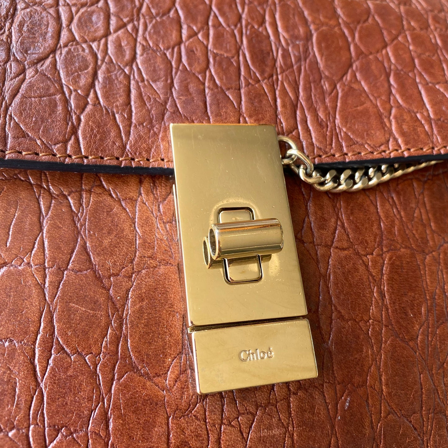 Chloe Drew Croc Embossed Leather Crossbody