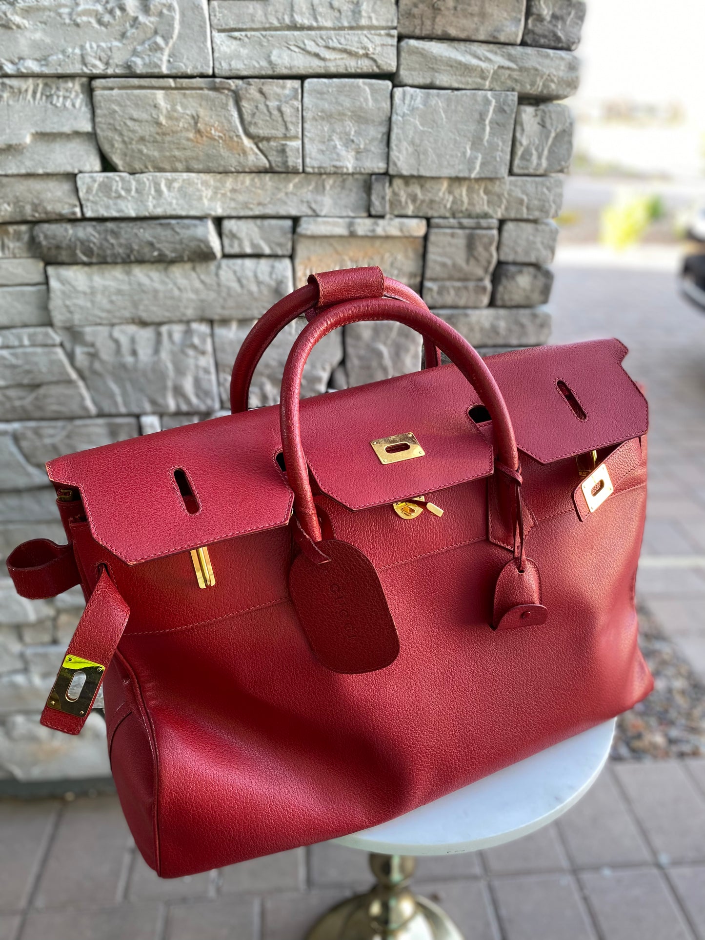 Gucci Large Leather Vintage Birkin Style Top Handle Bag