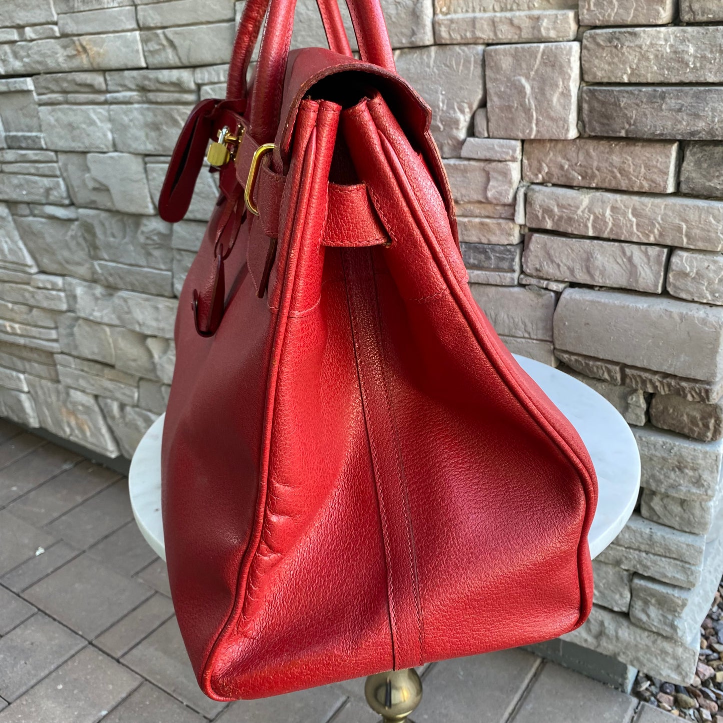 Gucci Large Leather Vintage Birkin Style Top Handle Bag