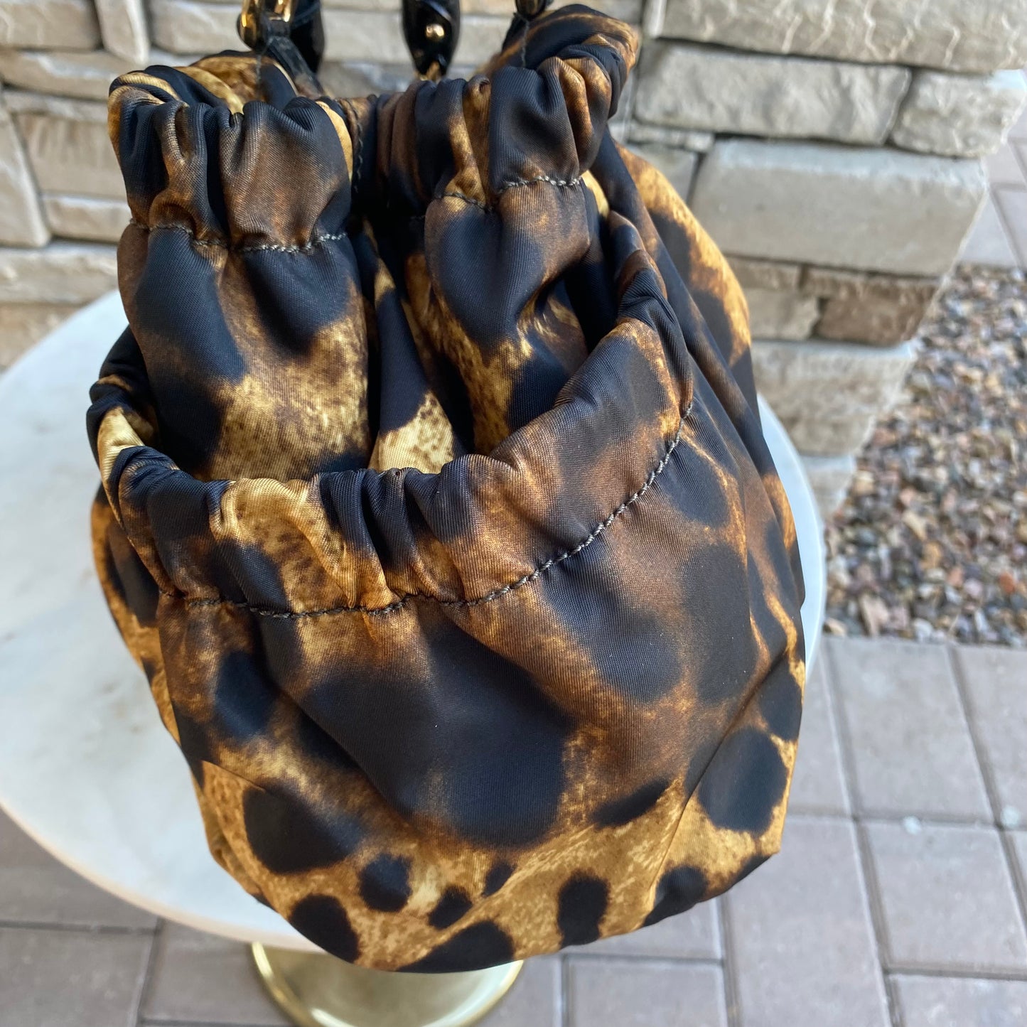 Salvatore Ferragamo Nylon Grosgrain Trim Vara Bow Leopard Shoulder Bag