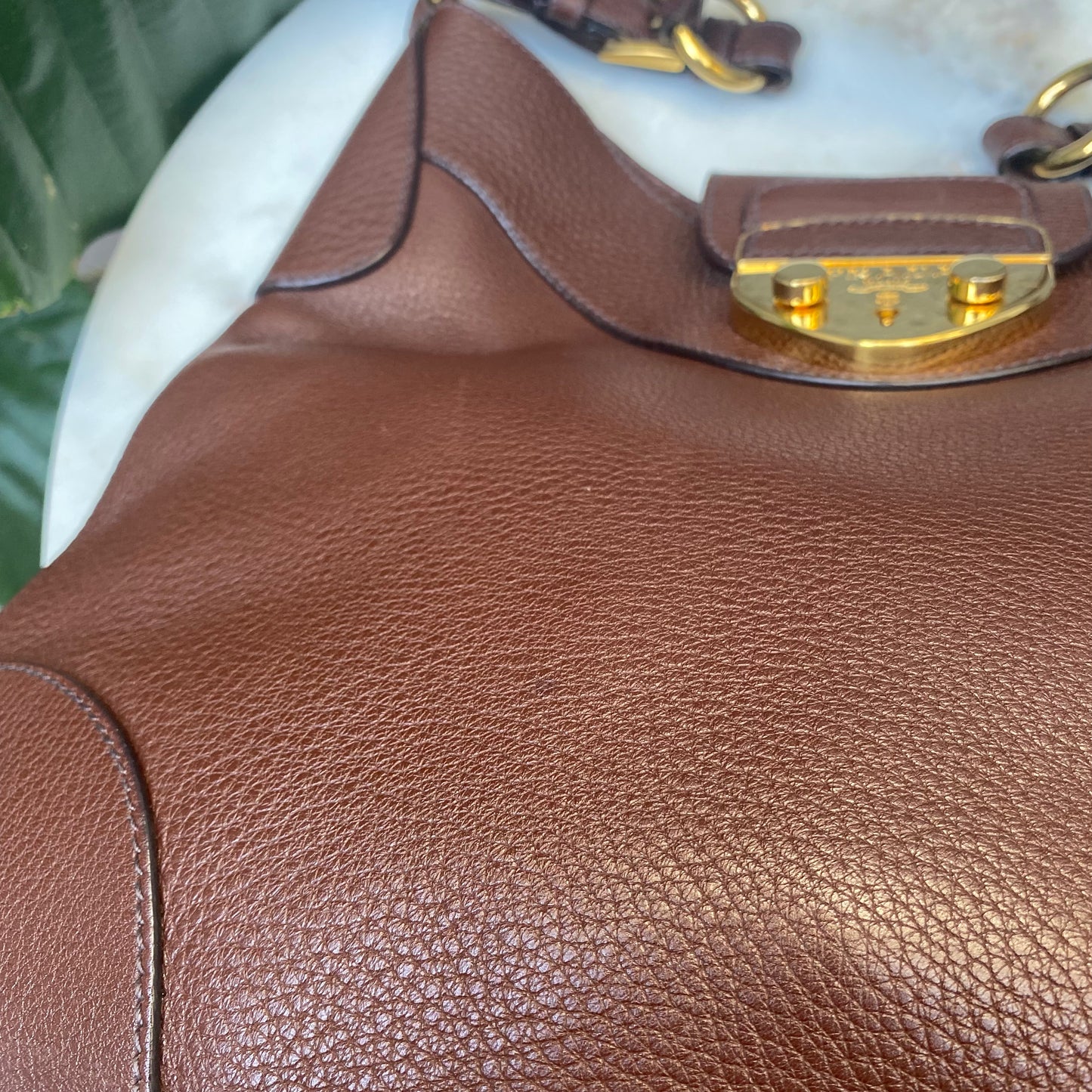 Prada Pushlock Hobo Vitello Daino Shoulder Bag